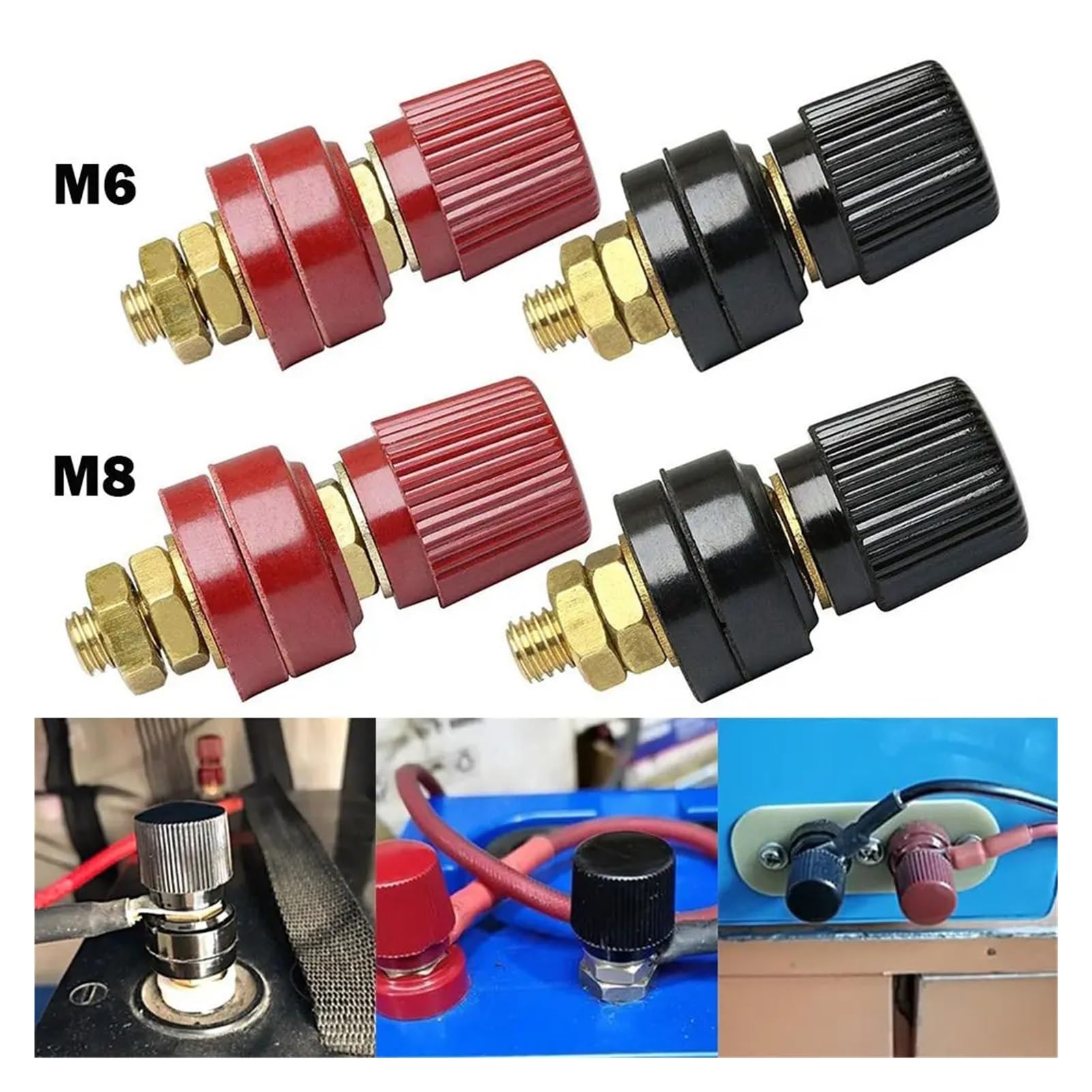 BARRINS Power Junction Post Connectors M6 Power Supply Red Black Posts Terminal Blocks M6 M8 Brass Binding Post Terminal Post Connector(M8 Red)