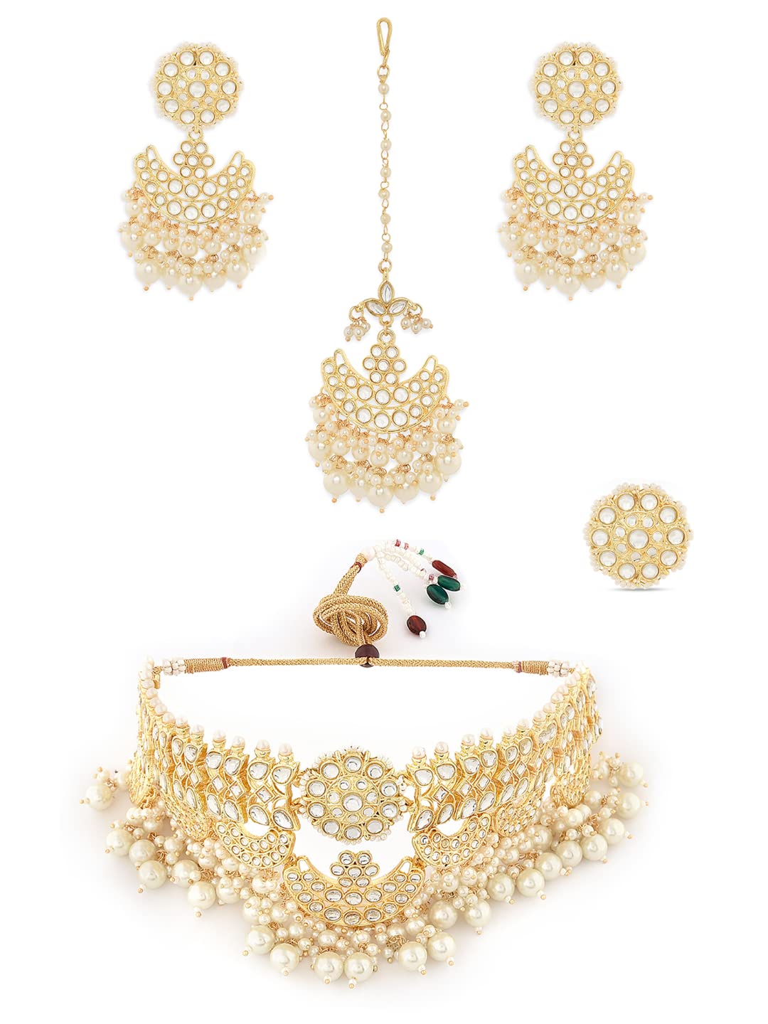 ZAVERI PEARLS Gold Tone Bridal Kundan Choker Necklace Earring Maangtikka & Ring Set For Women-ZPFK11419 (B09KLL63Y4) Amazon Price History, Amazon Price Tracker