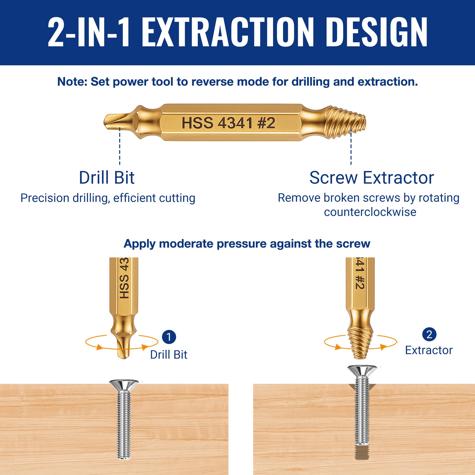 WORKPRO 6-Piece Damaged Screw Extractor Set, Titanium Coated Broken Bolt Screw Remover and Extractors - Image 2