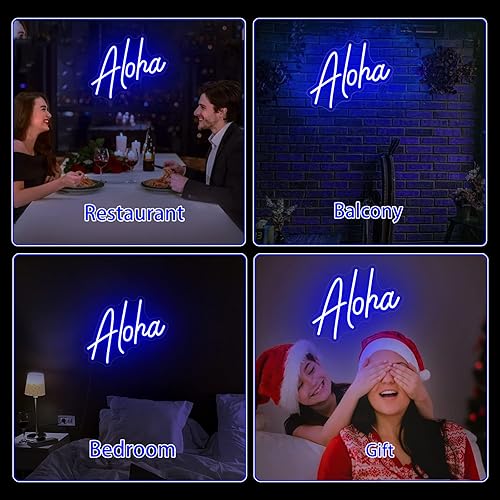 Miniatura 4 de Aloha - Letreros de neón, estéticos azules hechos a mano, arte hawaiano Aloha LED de neón para decoración de pared, regalo de cumpleaños de boda,