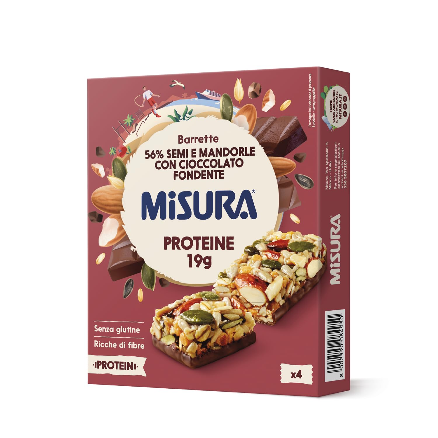 Misura Protein Barrette Semi e Mandorle, Cioccolato Fondente, Senza Glutine