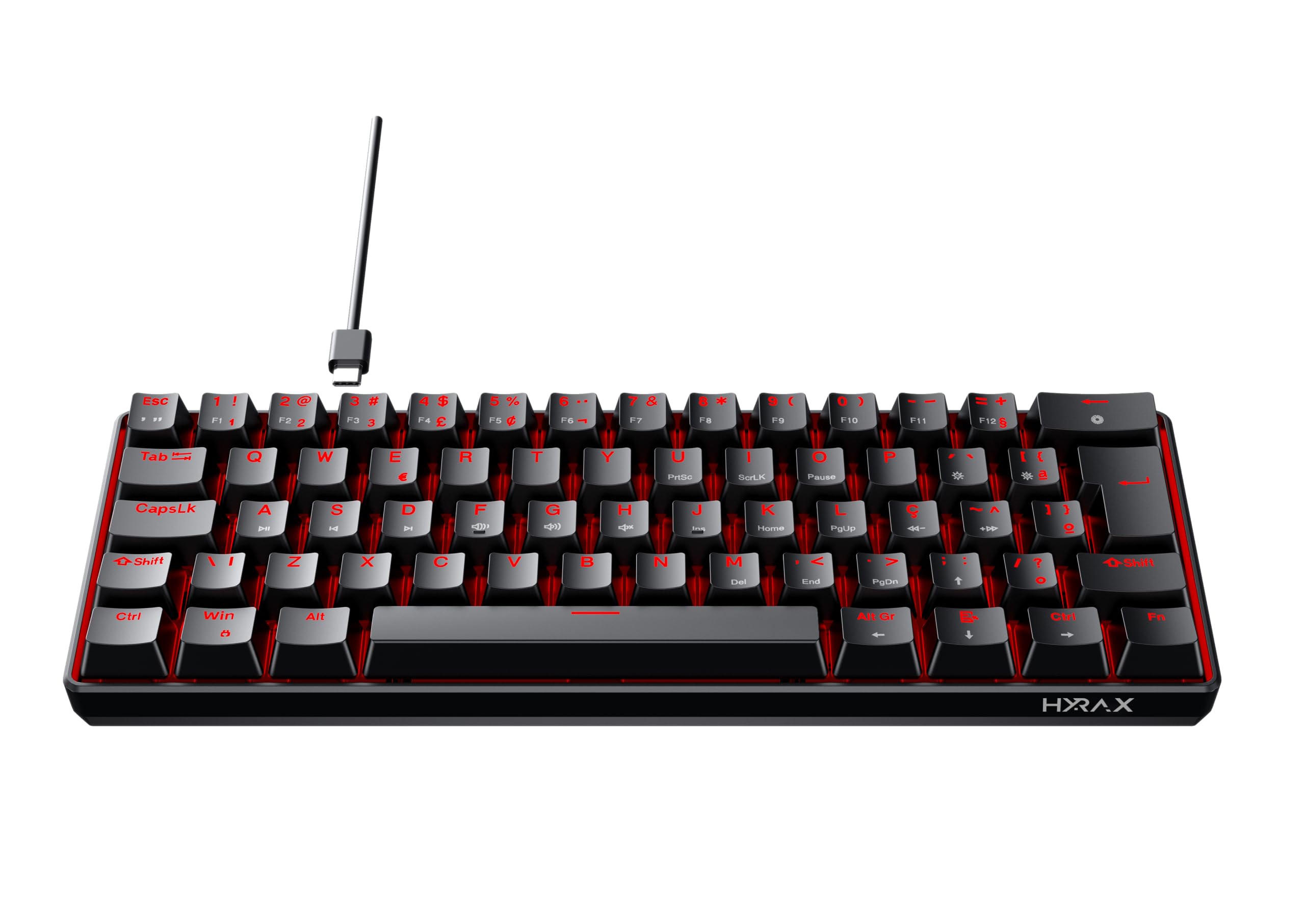 TECLADO MECÂNICO HYRAX THUNDER HCK61 ABNT2 PRETO SWITCH VERMELHO
