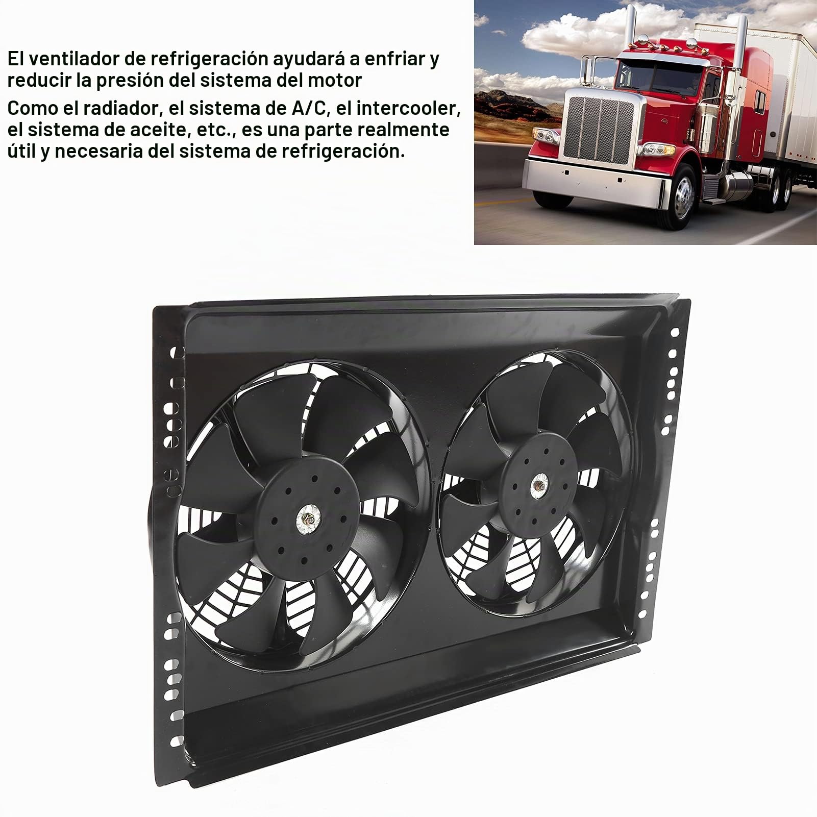 Ventilador de refrigeración del radiador del coche, radiador de 12V 80W Ventilador de refrigeración doble Marco de hierro Tanque de agua de alta potencia Disipación de calor Modificación universal del