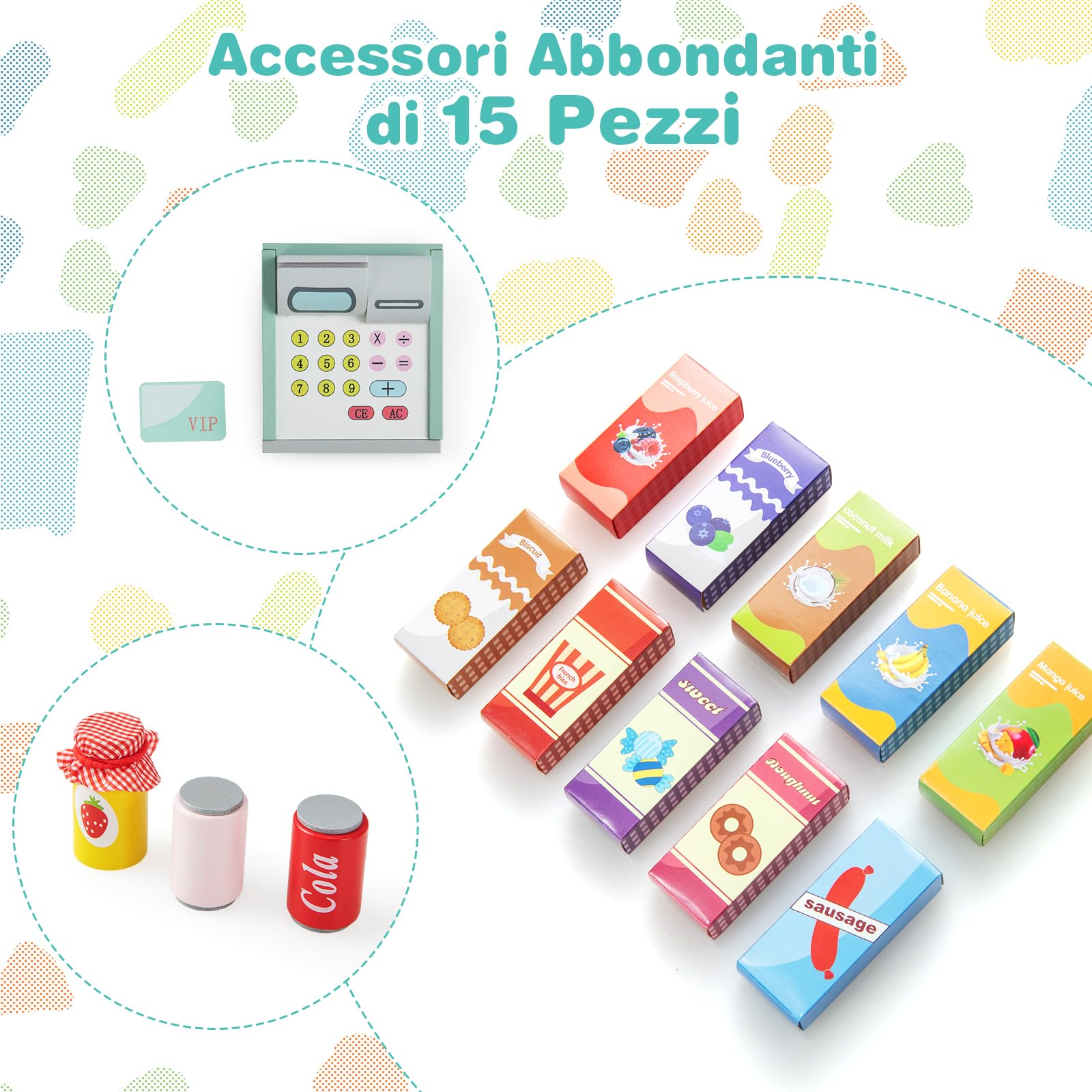 COSTWAY Negozio Alimentare per Bambini, Set di Giocattoli Supermercato in Legno con Cassa, Macchina POS, Distributore Automatico, Lavagna Scrivibile, per Bambini 3-8 Anni (Verde)