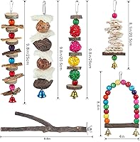 Vista 6 de Perca para pájaros, juguetes de periquitos, accesorios para jaula de pájaros, juguetes de madera para masticar, soporte para loro, conure, cacatúa