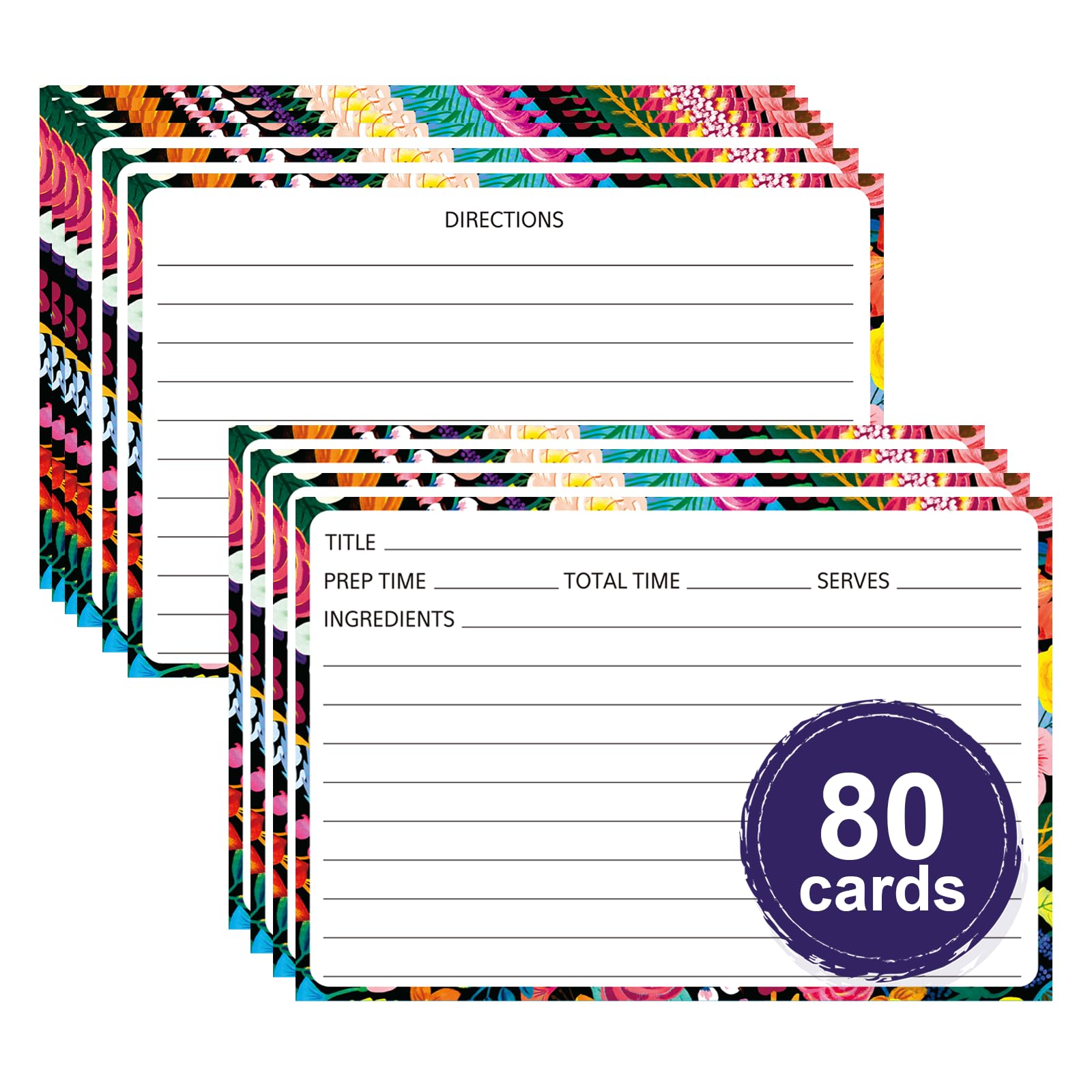 KiDEPOCH 80 Pack 4 x 6 inch Recipe Cards, Cooking Recipe Cards for Recipe Binder, Double-sided Recipe Cards with Lines for Weddings, Bridal Shower, Christmas Gifts Blooming Flowers Design