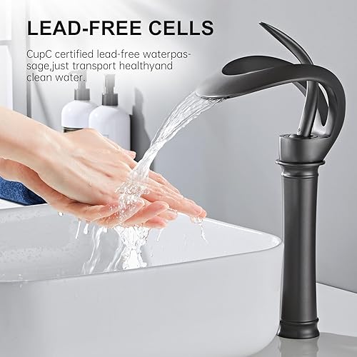 Miniatura 2 de Grifo de lavabo de baño de 1 agujero de latón macizo cascada grifo de lavabo alto (gris)