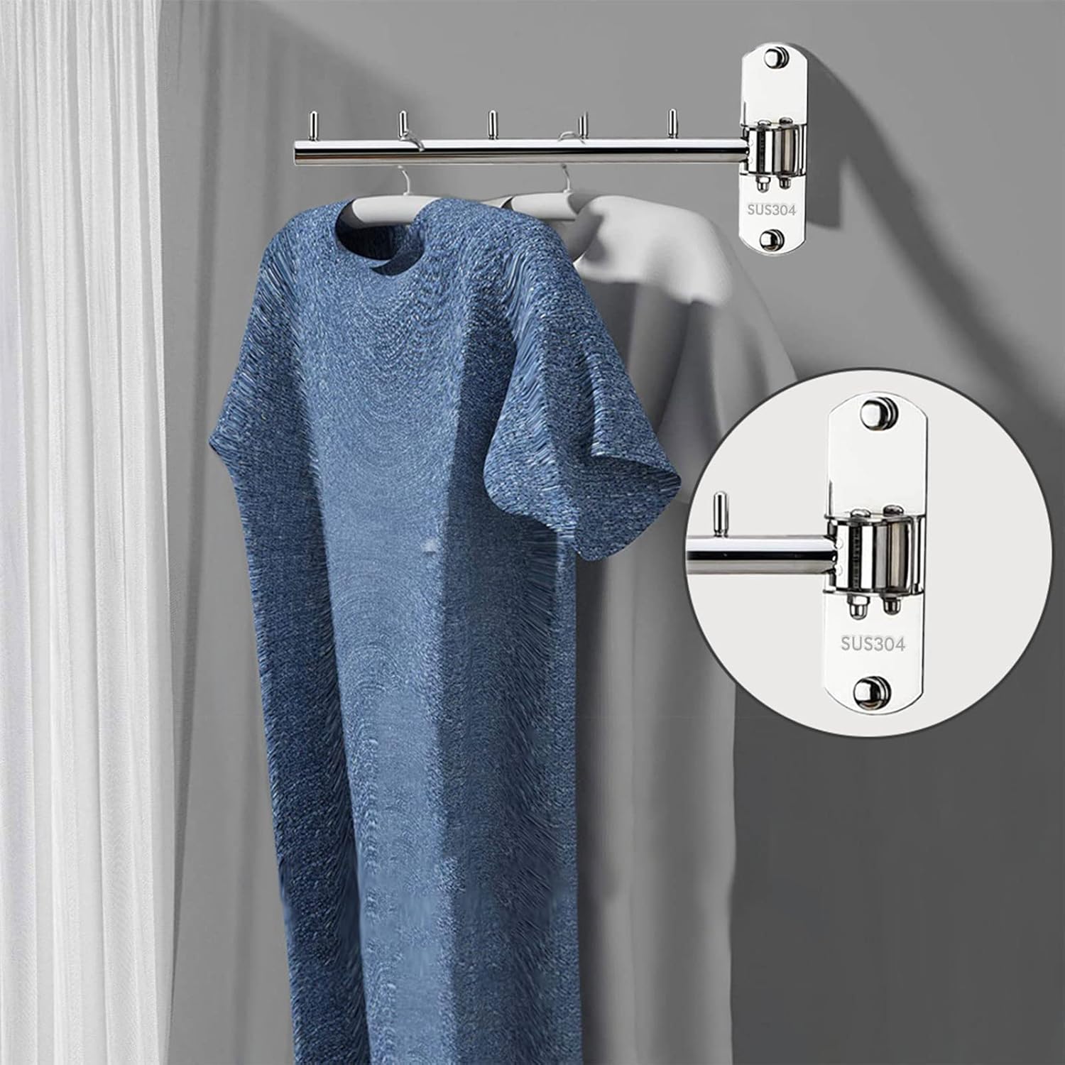 Pack of 2 Folding Wall Mounted Clothes Hanger Rack with Swing Arm Stainless Steel Heavy Duty Coat Hook for Bathroom, Bedroom, Laundry Room - Black