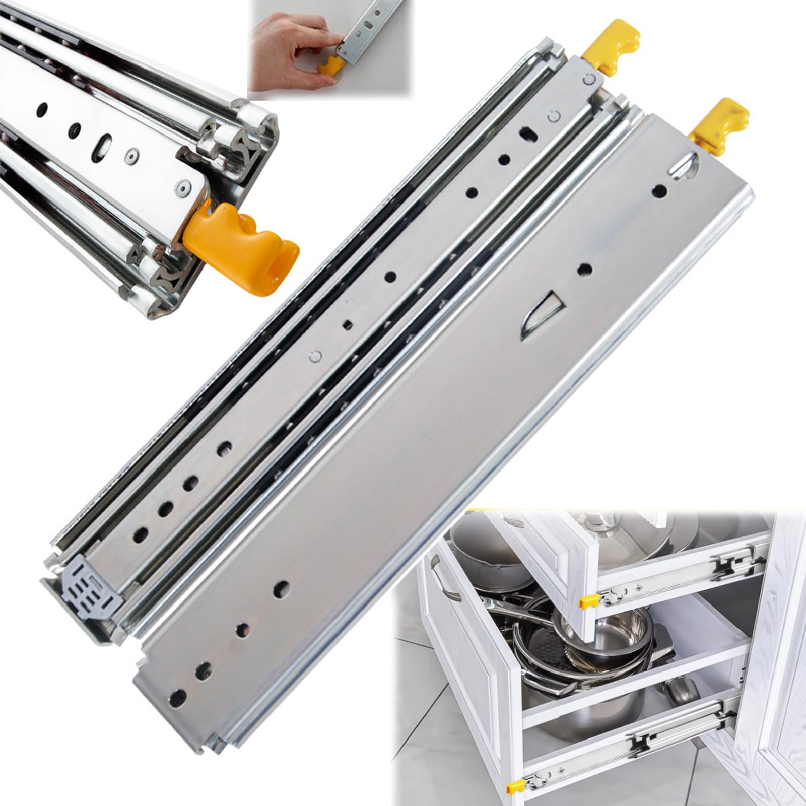 Guías de metal resistentes de 40 cm con bloqueo para cajones de hasta 220 kg