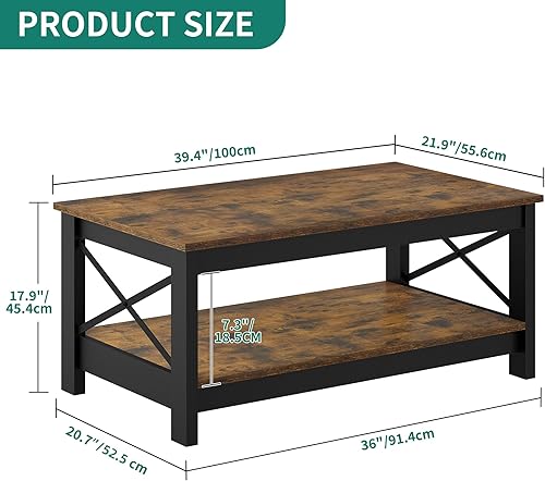 Miniatura 23 de YITAHOME Mesa auxiliar para sala de estar, moderna mesa de centro de granja con almacenamiento, mesa central de 2 niveles de madera, mesa de sala de