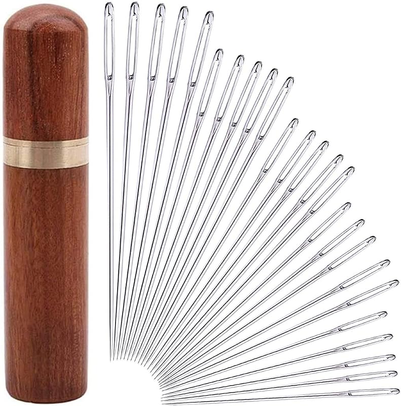 25Pieces Hand Sewing Big Eye Needles Sharp Needle，with Solid Wood Needle Case for