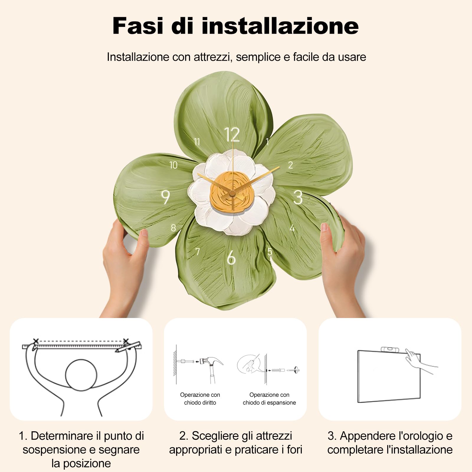 Ergocar Orologio Da Parete,Art Déco, Orologio Da Parete Moderno Con Fiori In Cristallo e Porcellana, Alimentato a Batteria, Adatto Per Soggiorno, Camera Da Letto, Studio e Ufficio