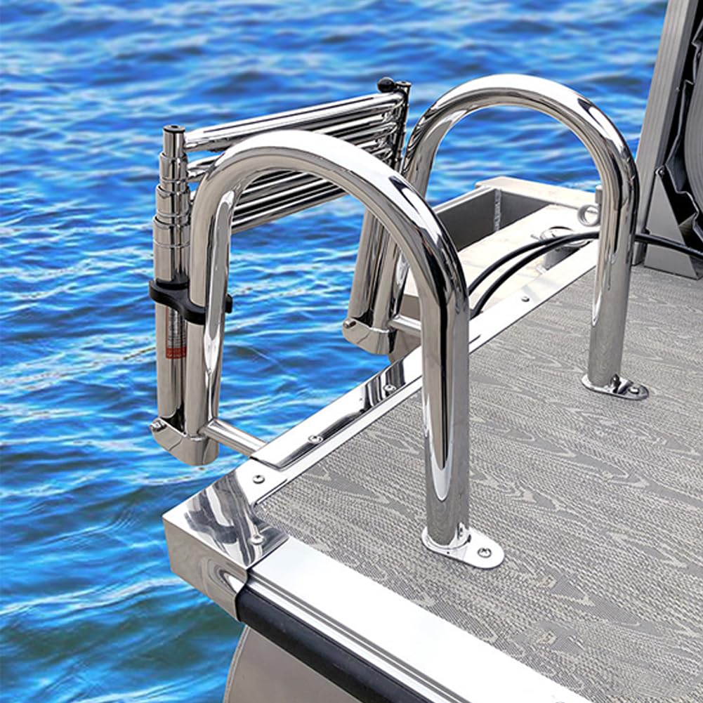 Échelle de piscine de 200 kg, 4 marches antidérapantes, en acier inoxydable, pliable, amovible, pour piscine hors sol ou ponton
