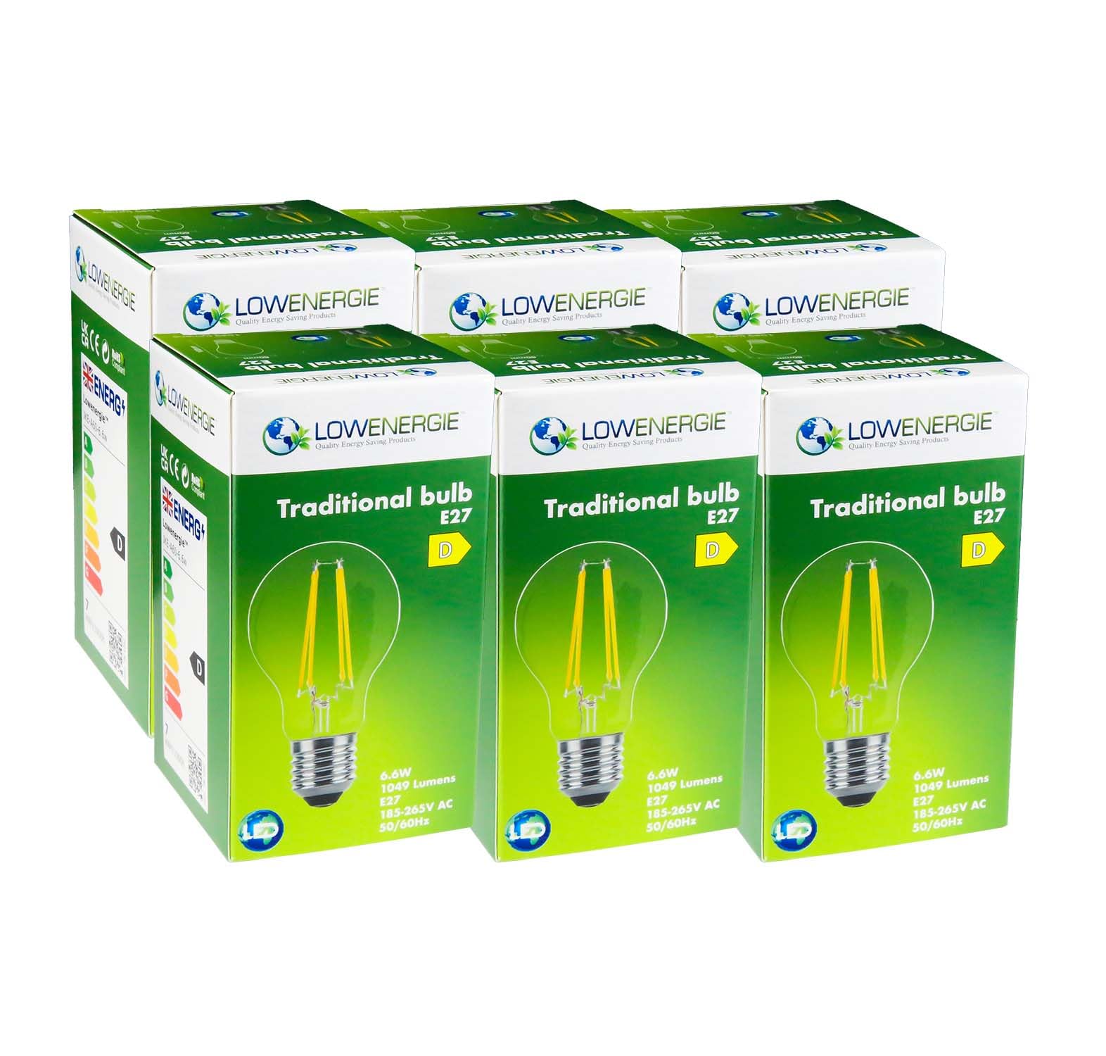 LOWENERGIE LED Filament Light Bulb A60 GLS E27 Screw 6.6W 100W Equivalent Warm White 2700K Energy Saving (6)