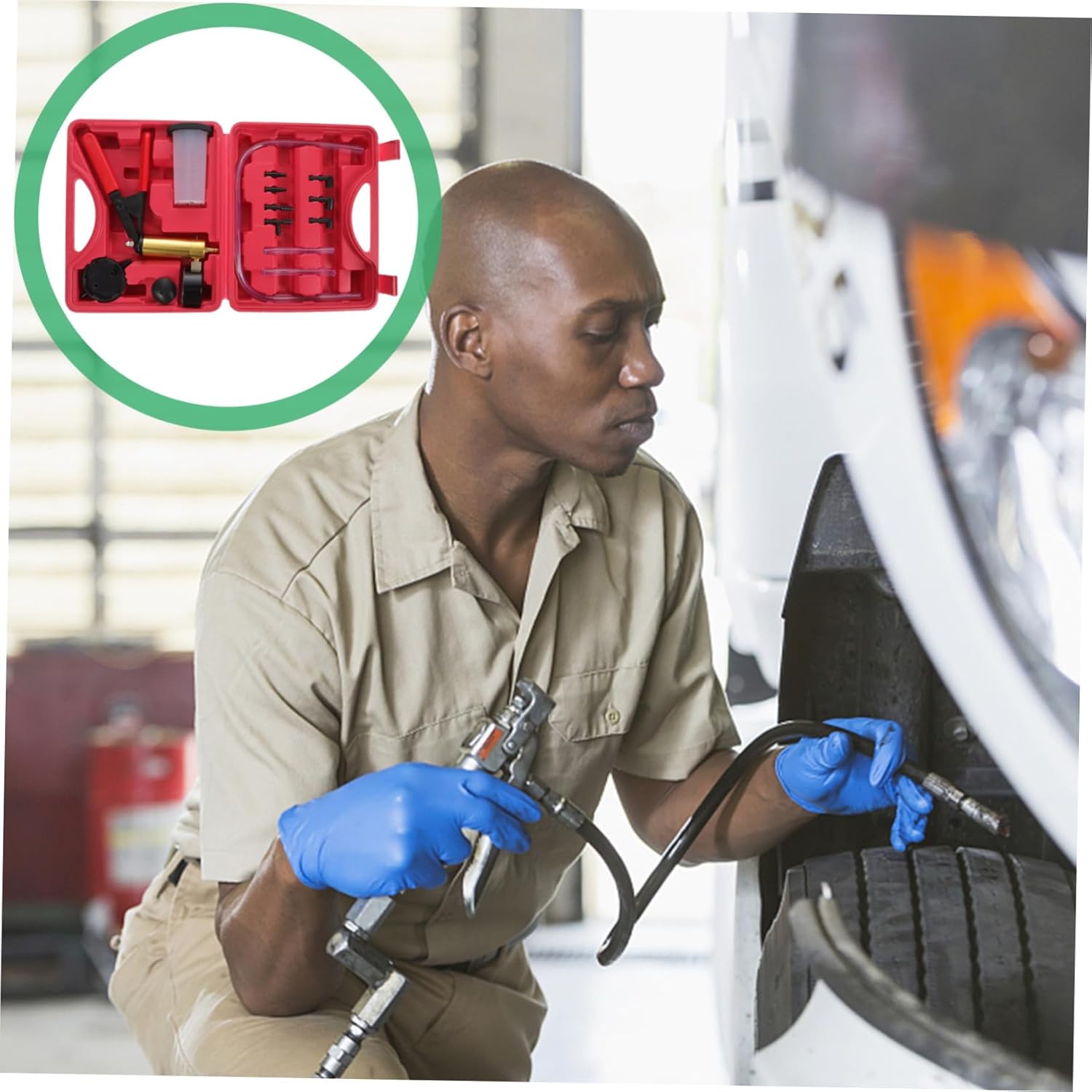 Manual Vacuum Pump Brake Bleeder Kit with Replaceable Seals Handheld Vacuum Pump for Car Brake Fluid Maintenance Includes Carrying Case and Complete Tool