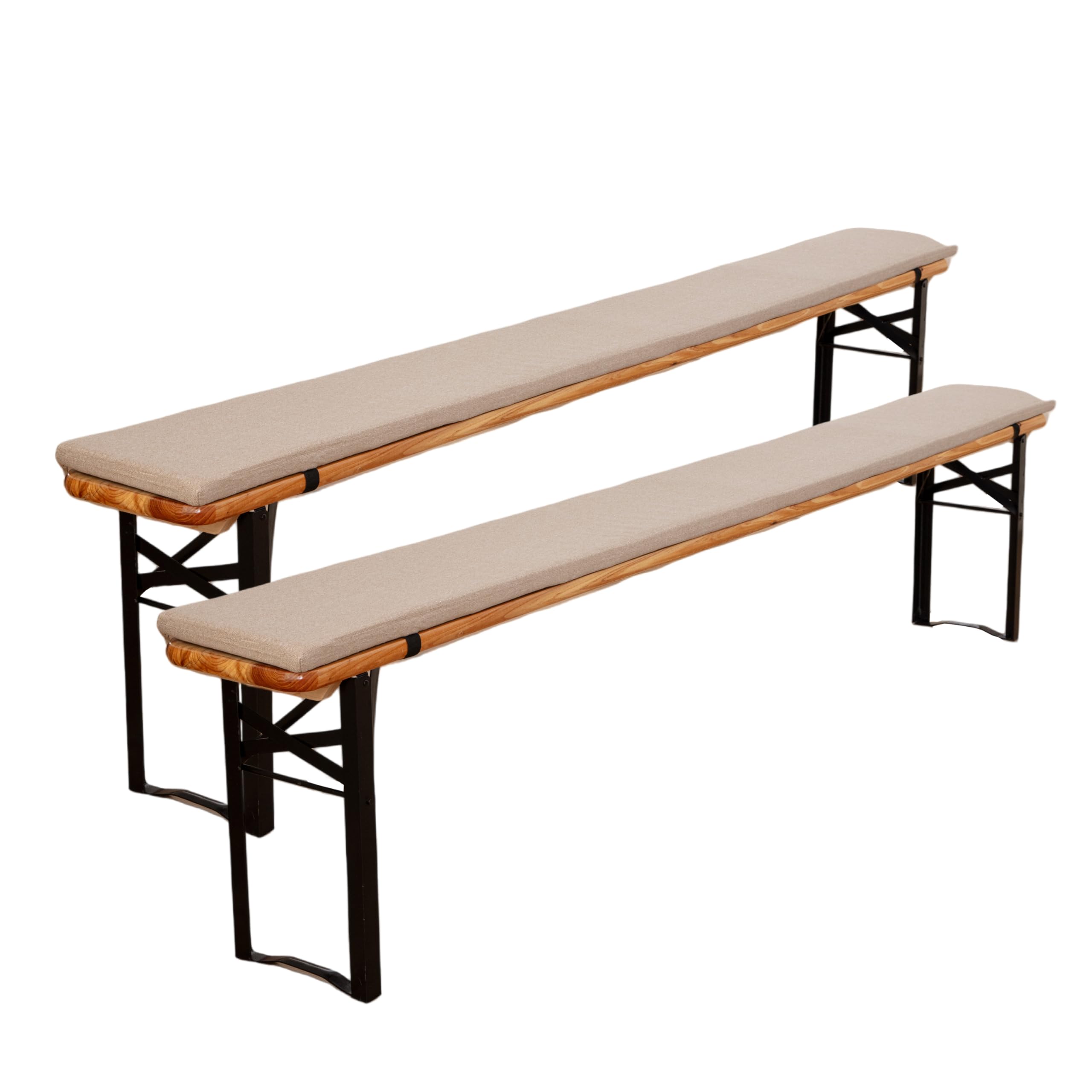 EBETA 2 x Cuscini per panca, Tappetino antiscivolo, Cuscini per panchina da birra in cotone e lino con fibbia, 220 x 25 x 3 cm (Beige)