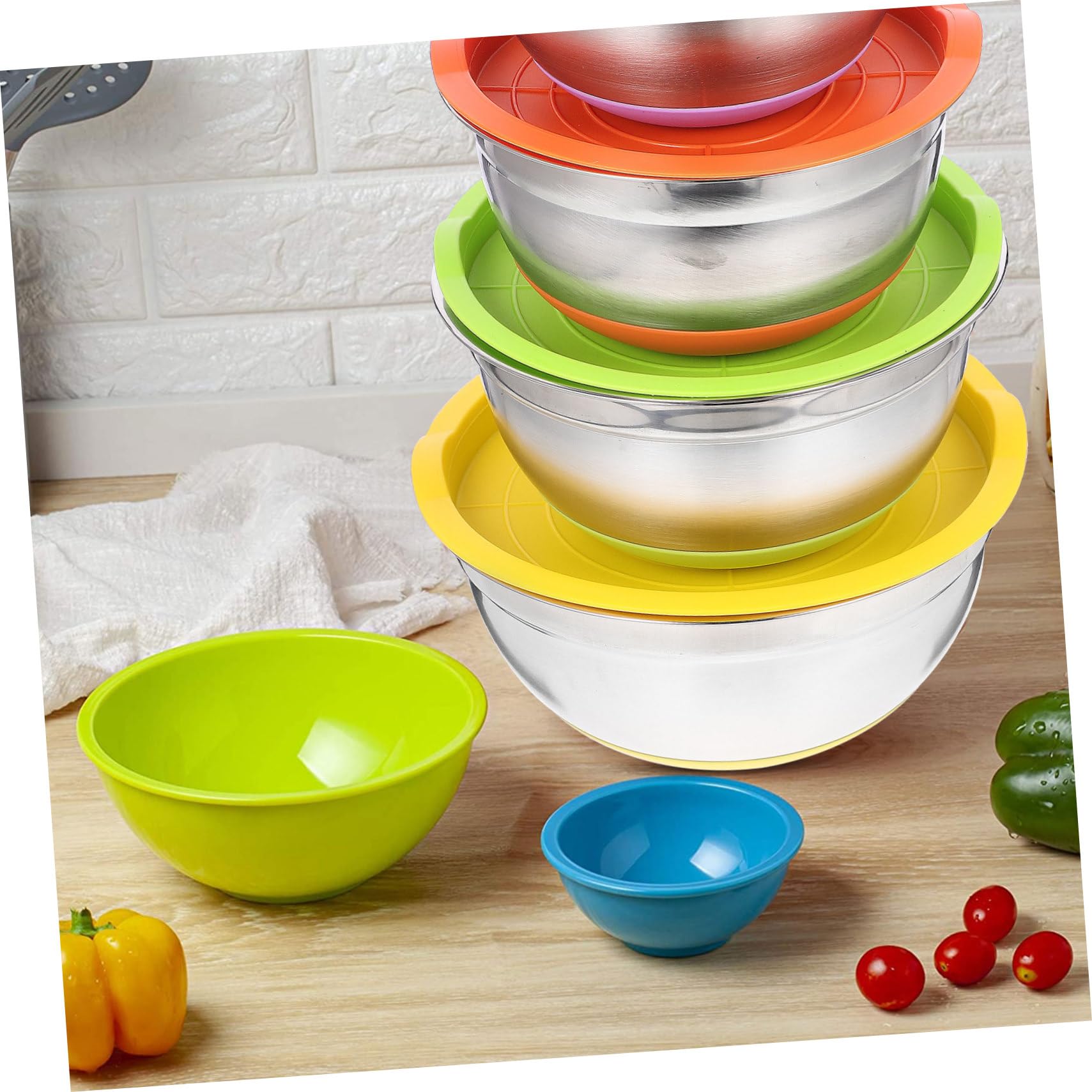 4piezas Tazones Inoxidable Antideslizantes Base Para Ensaladas y Almacenamiento De Frutas Mezclados Para Cocina y Hornear
