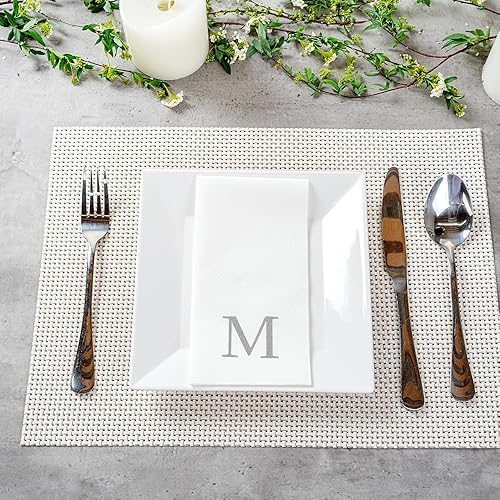 Miniatura 255 de Luxenap - Toallas de invitados de 15.8 x 7.9 pulgadas, 50 toallas de mano con letras plateadas, letra "P", fuente Sans Serif, servilletas de papel
