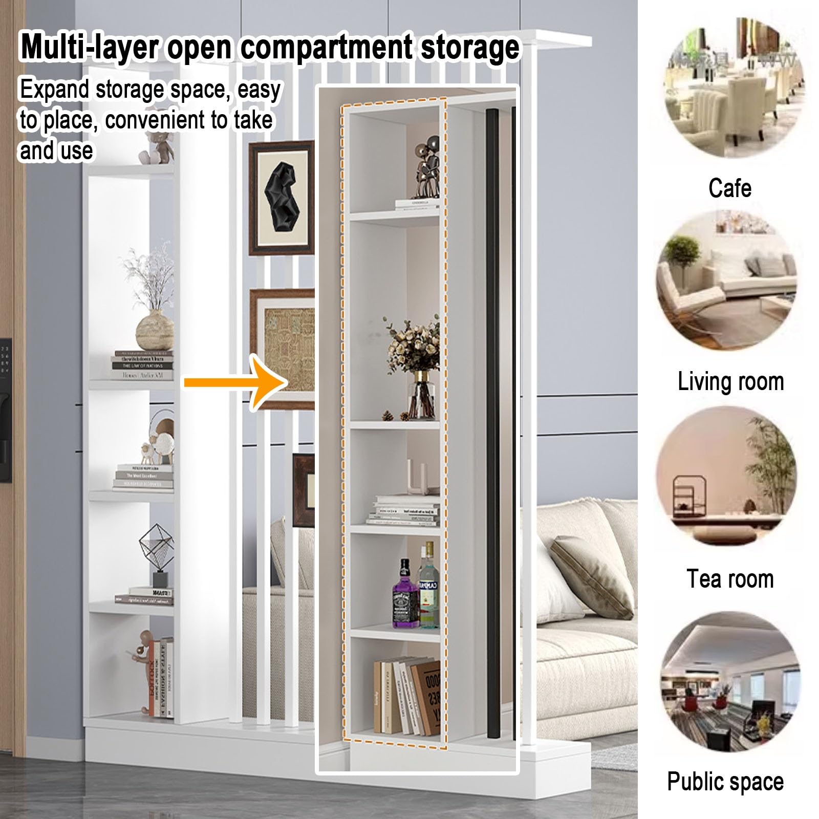 Columna de Pantalla divisoria Independiente para Entrada y Pasillo, Separador de ambientes con estantes para privacidad, Divisor de habitación del Suelo al Techo(A,140cm/55.1in)