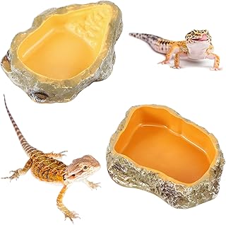 2 Pcs Reptile Water Bowls Reptile Dish Lizard Food Bowls Feeding Dish Resin Worm Feeder for Leopard Gecko Bearded Dragon Tortoise Hermit Crab Snake Spider Scorpion Chameleon, Small, Yellow