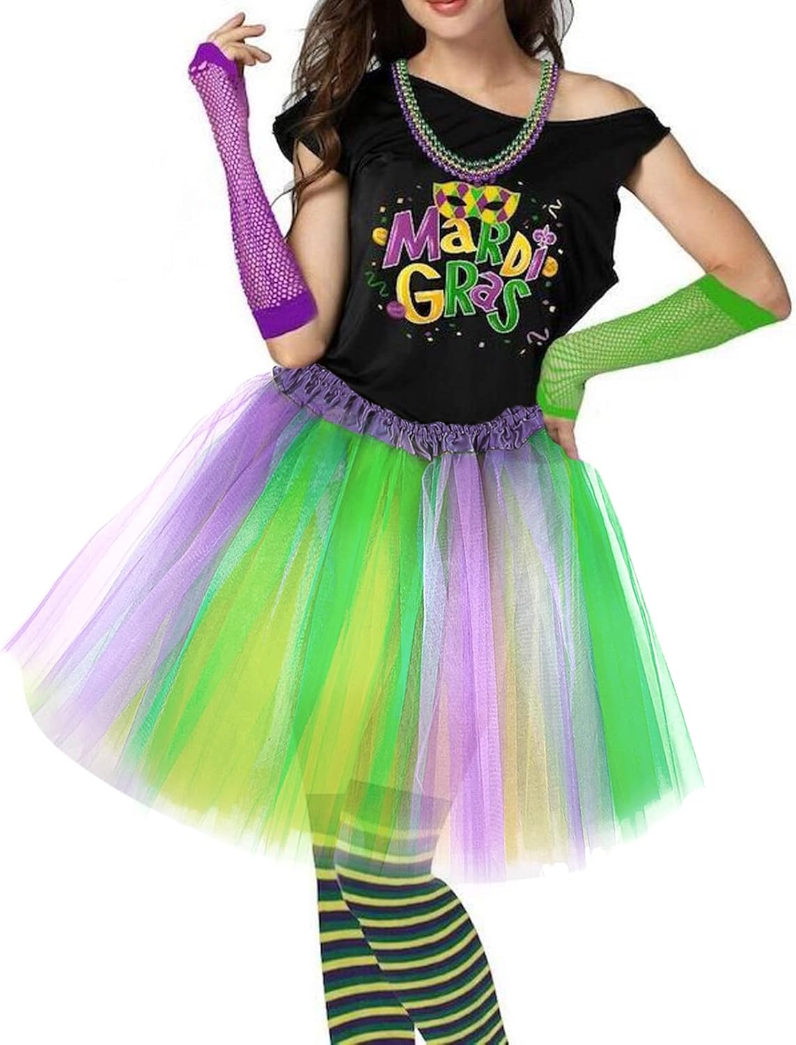 DAJOOEE Mardi Gras Tutu Adult 80s Costume for Women Teen Girls with Feather Headband Accessories - Image 2