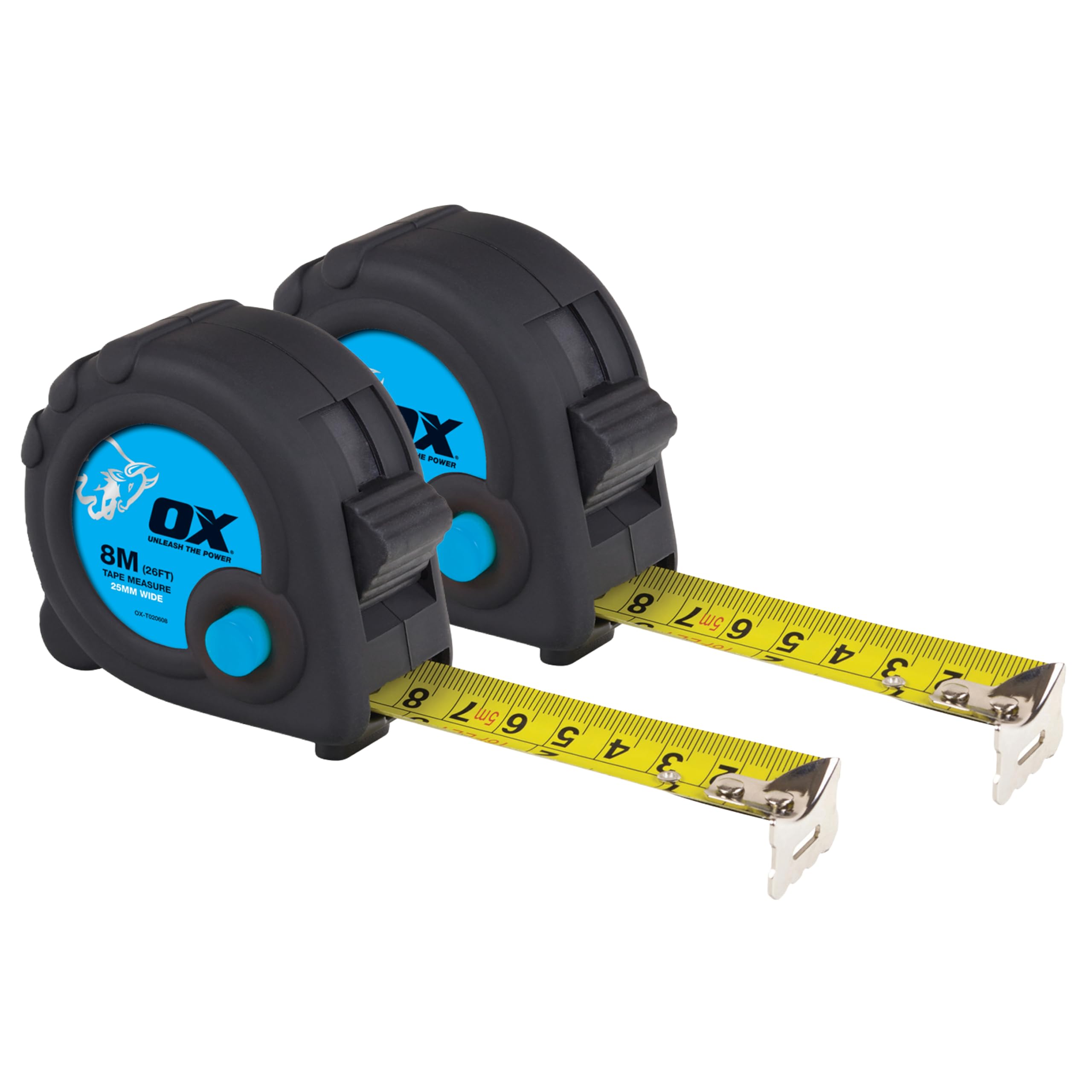 OX Trade 8m Tape Measure Twin Pack Metric & Imperial Retractable