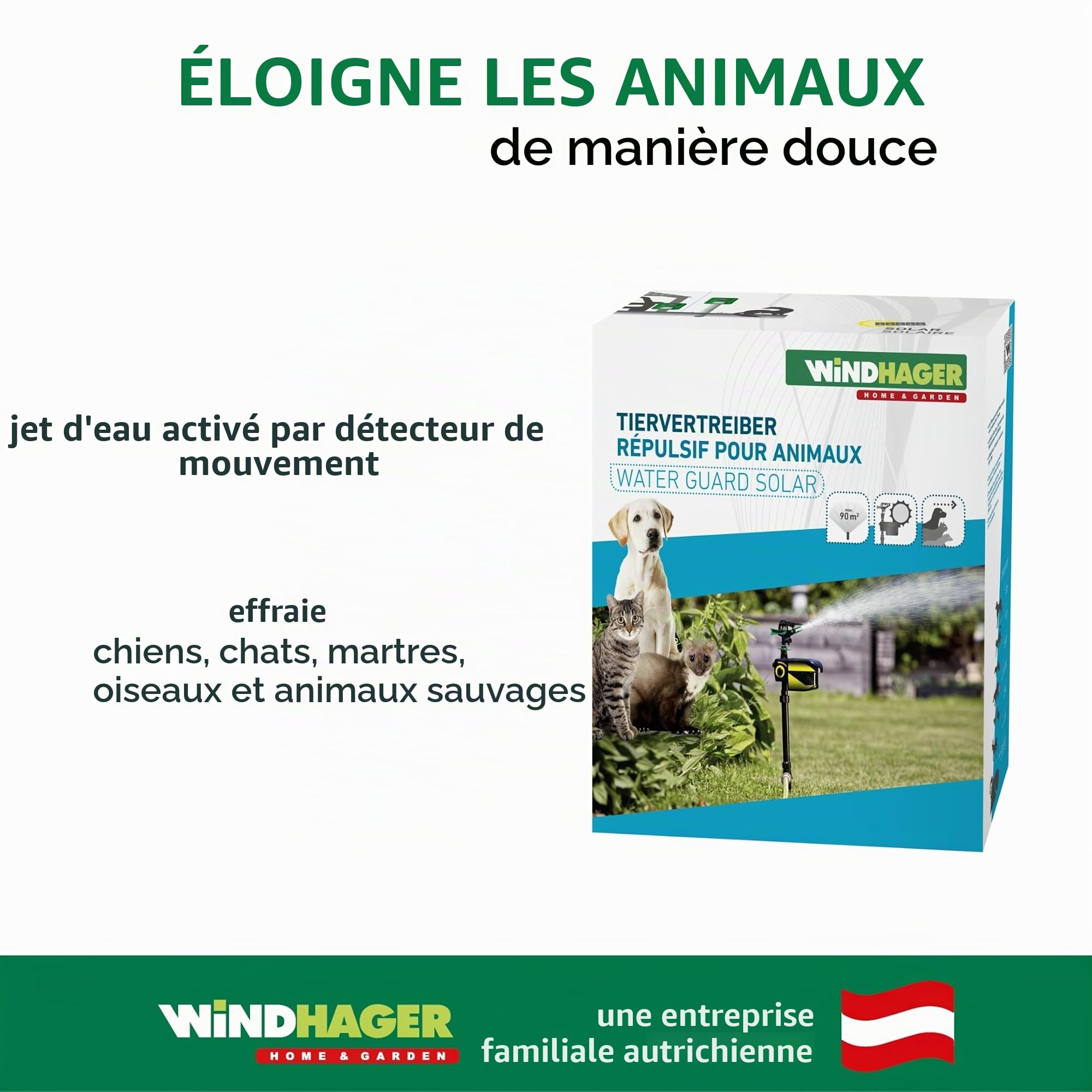 Windhager Répulsif pour Animaux Water Guard Solar, Anti-Animaux, Répulsif d'animaux avec Détecteur de Mouvement, Noir, jusqu'à 120 m², 05046