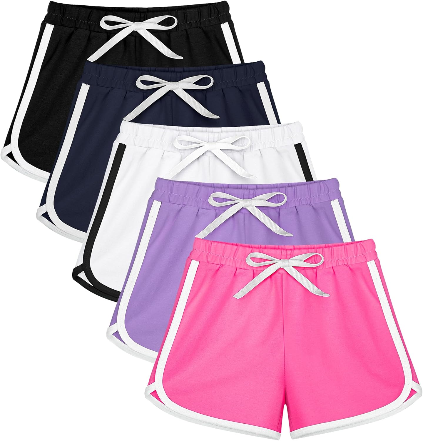 Resinta 5 Packs Girls Cotton Athletic Shorts Toddler Summer Running Shorts Dolphin Yoga Shorts for Kids