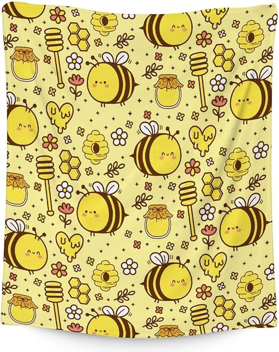 Bee Blanket Gifts, 50"x60" Cute Bee Print Throw for Women Girls, Soft Cozy Warm Flannel for Sofa Bed