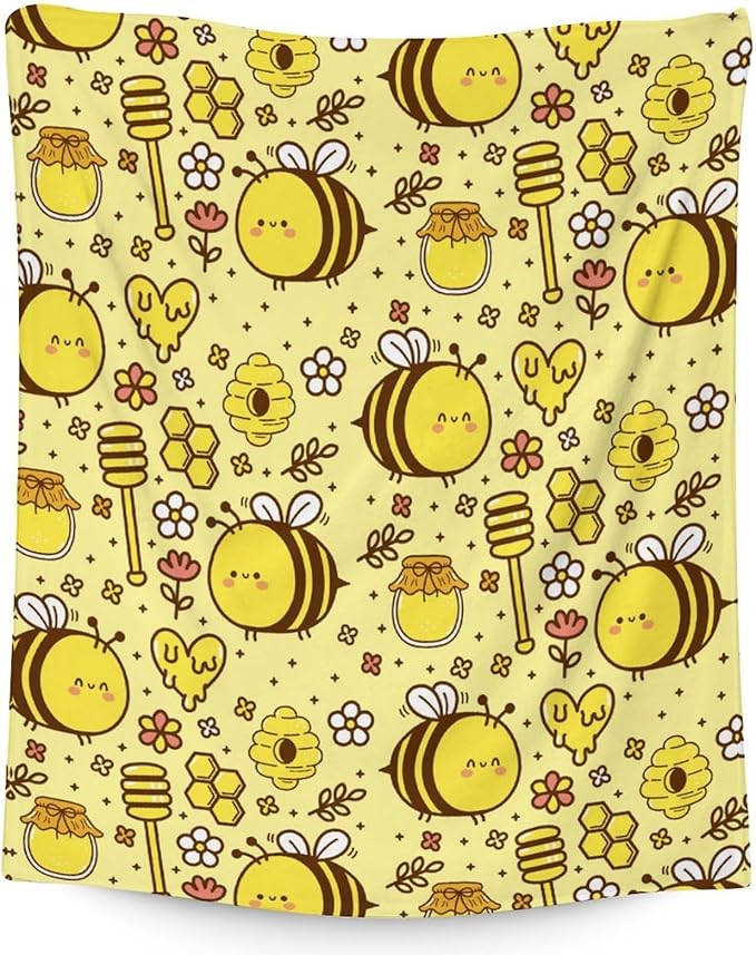 Bee Blanket Gifts, 50"x60" Cute Bee Print Throw for Women Girls, Soft Cozy Warm Flannel for Sofa Bed