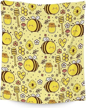 Bee Blanket Gifts, 50"x60" Cute Bee Print Throw for Women Girls, Soft Cozy Warm Flannel for Sofa Bed