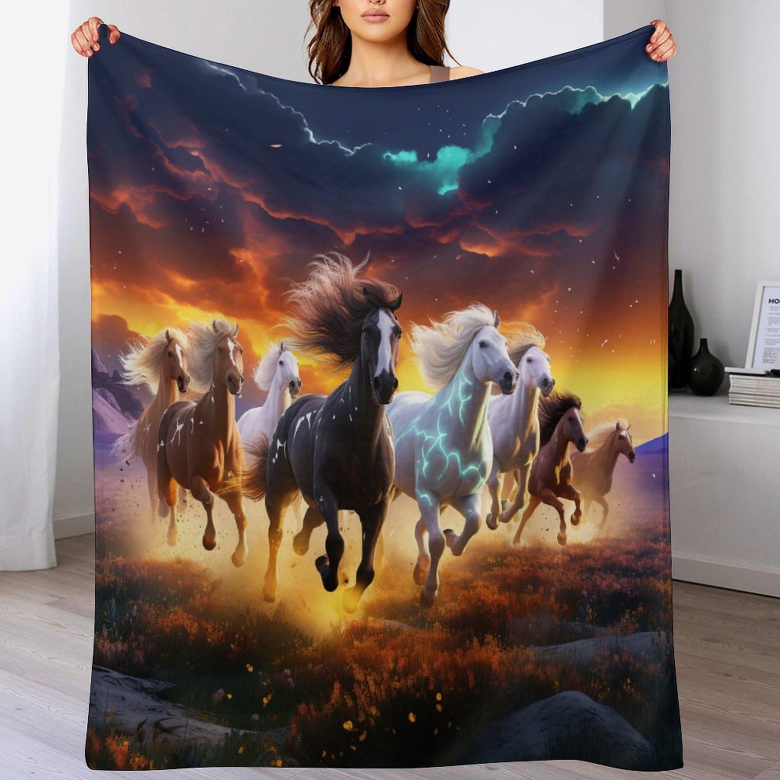 Couvre-lit cheval en flannel 130x180 cm pour canapé