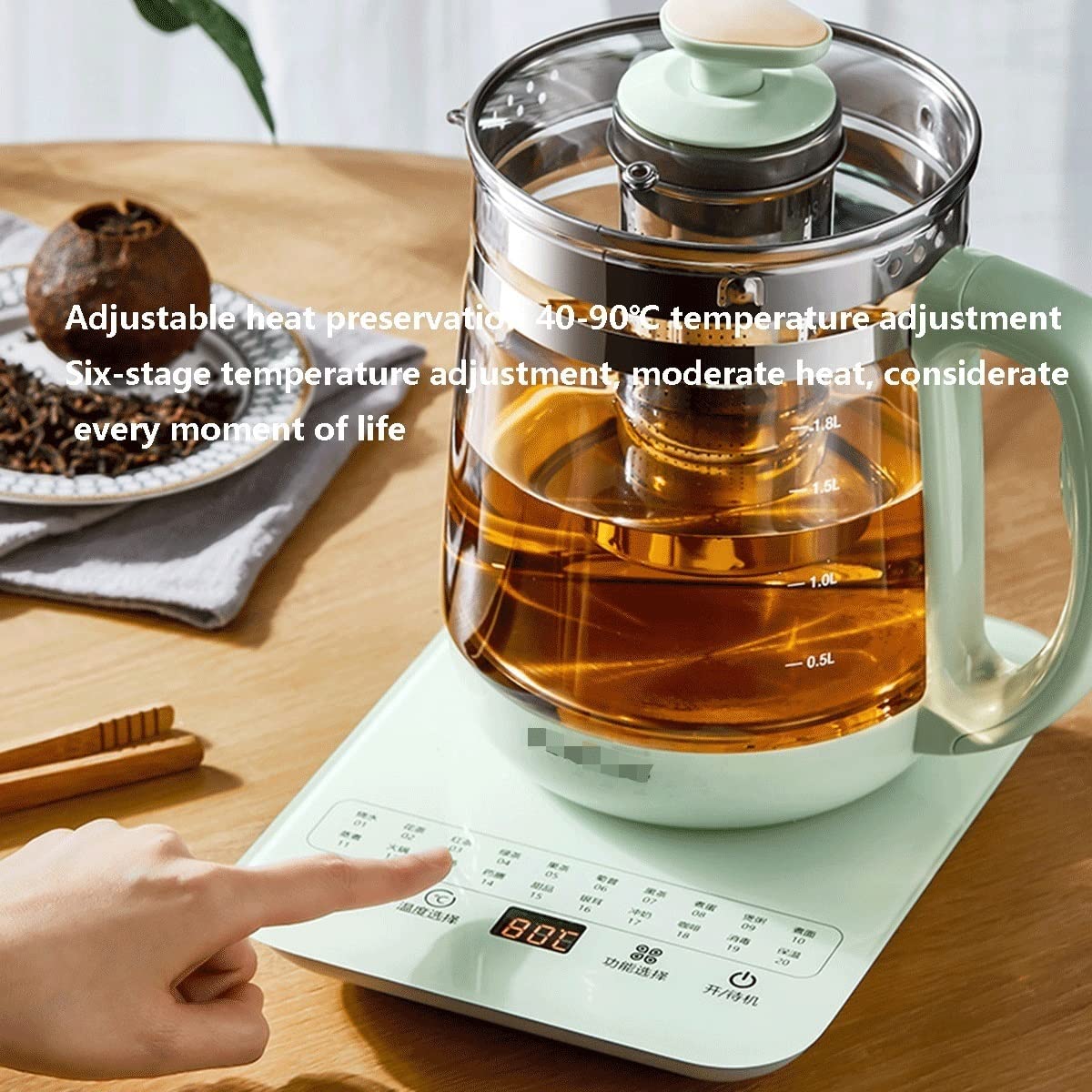 Hervidor eléctrico con tetera de vidrio e infusor extraíble, tecnología de ebullición rápida para preparar té y cocinar huevos