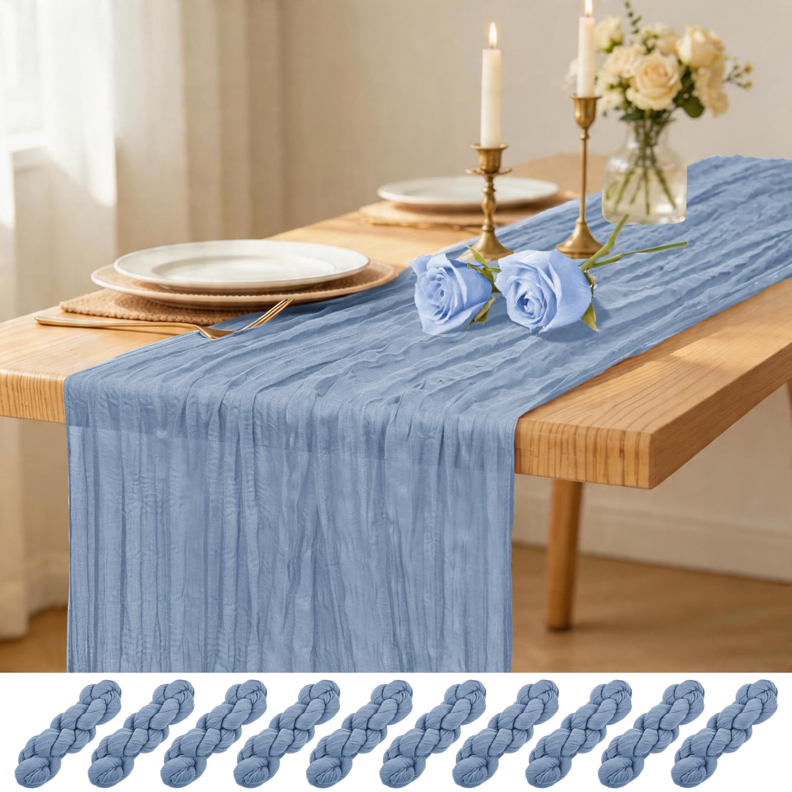Lumaycens 10PCS Dusty Blue Table Runner Cheesecloth Table Runner 45x275cm