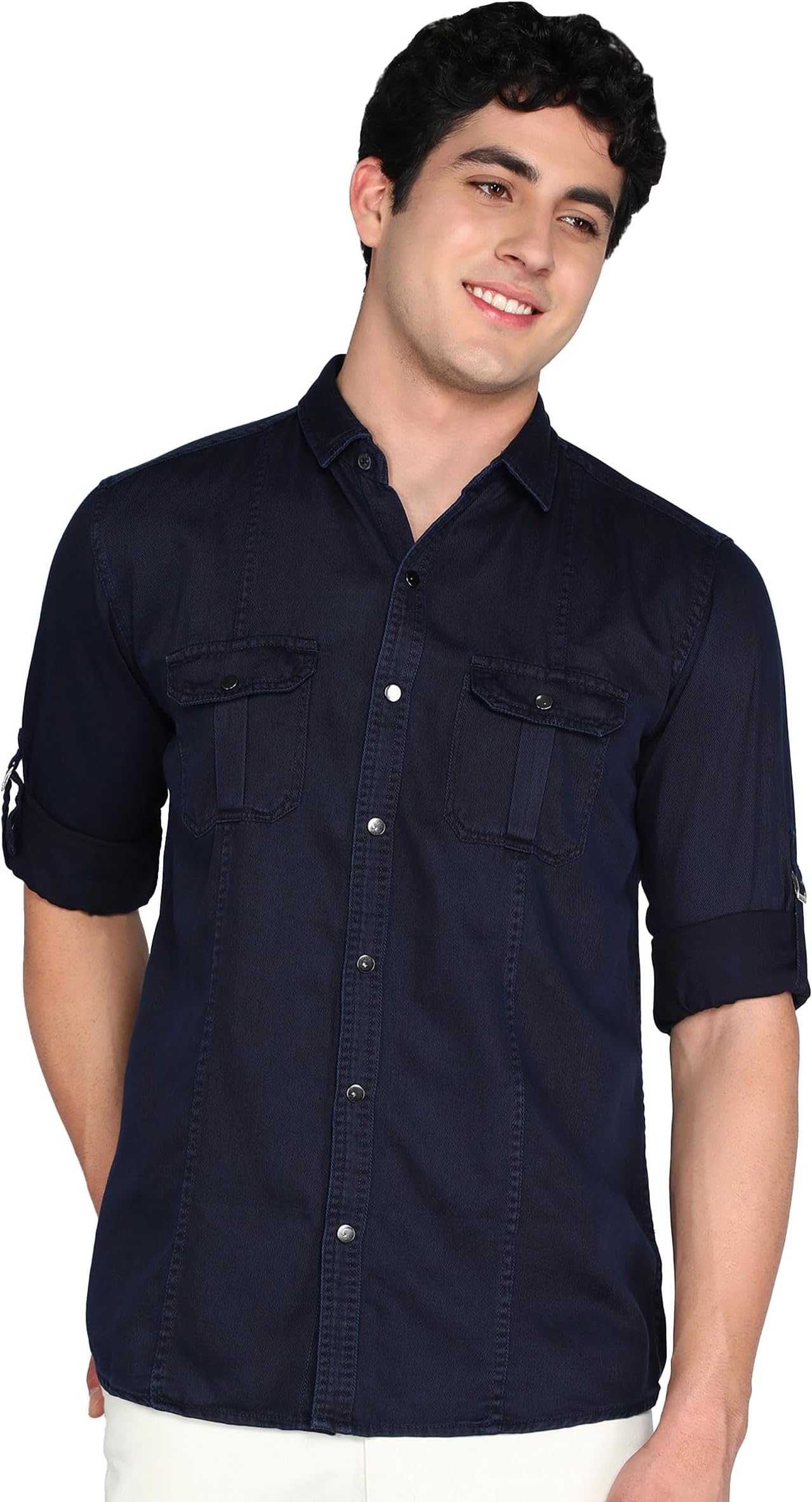 - Men's Double Pocket Cotton Twill Shirt | Spread Collar - Ideal for Casual, Travel & Outdoor Wear