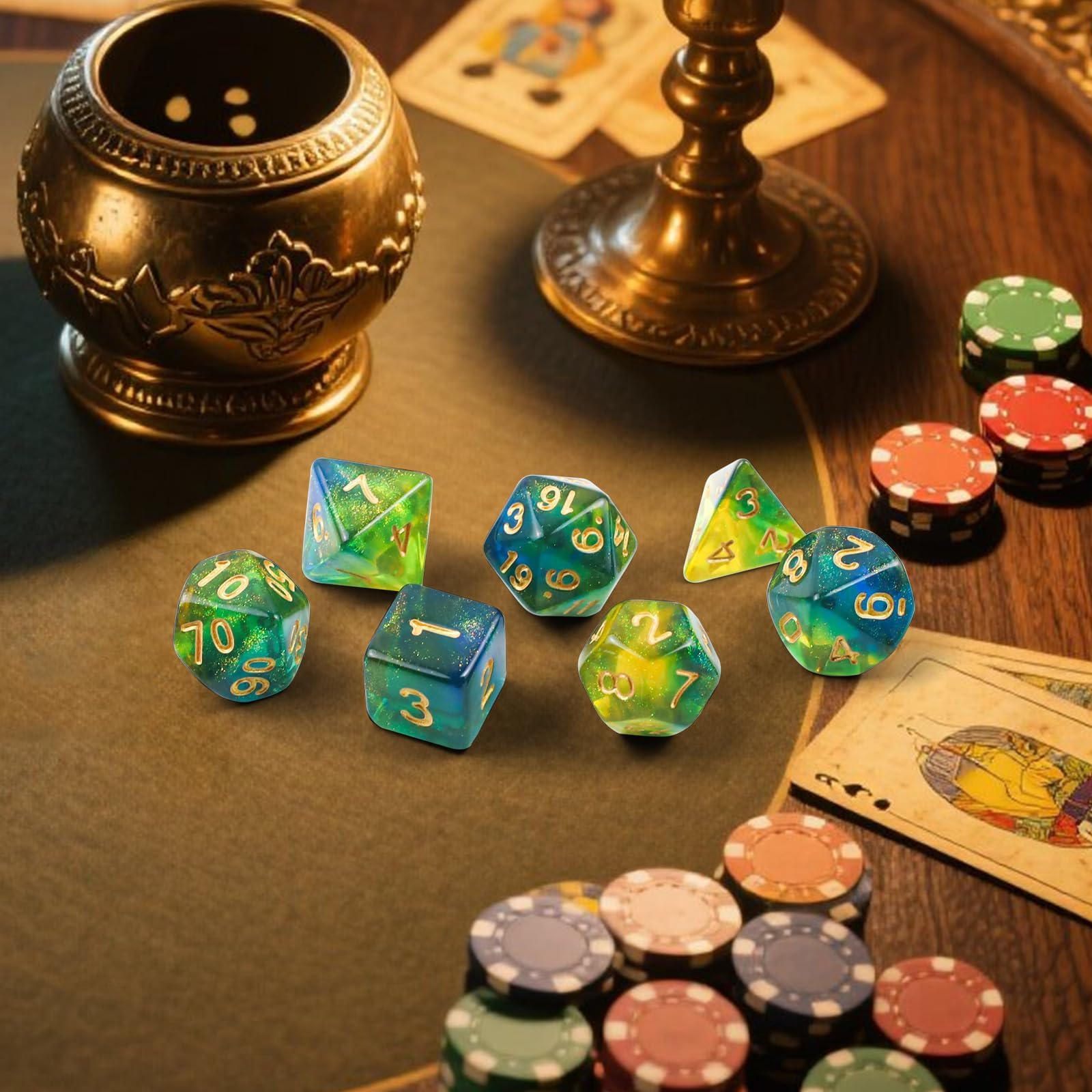 Zestaw wielościennych kostek, 7 sztuk DND Dice, zestaw błyszczących kostek, do lochów i smoków, MTG, kostki RPG, gry stołowe D&D D20 D12 D10 D8 D6 D4
