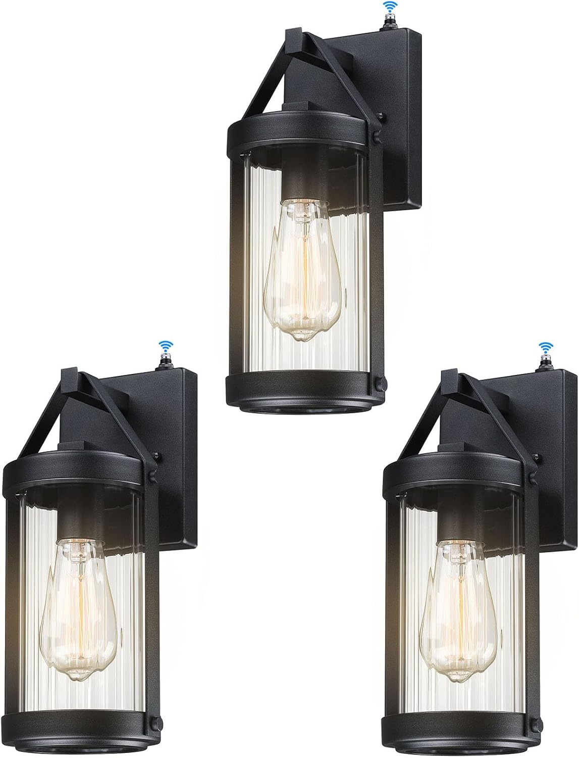 LONEDRUID 3 Pcs Dusk to Dawn Sensor Outdoor Wall Sconce Lighting Black Exterior Porch Lantern Waterproof Outside Garage Light Fixtures Wall Mount for House Patio Entryway