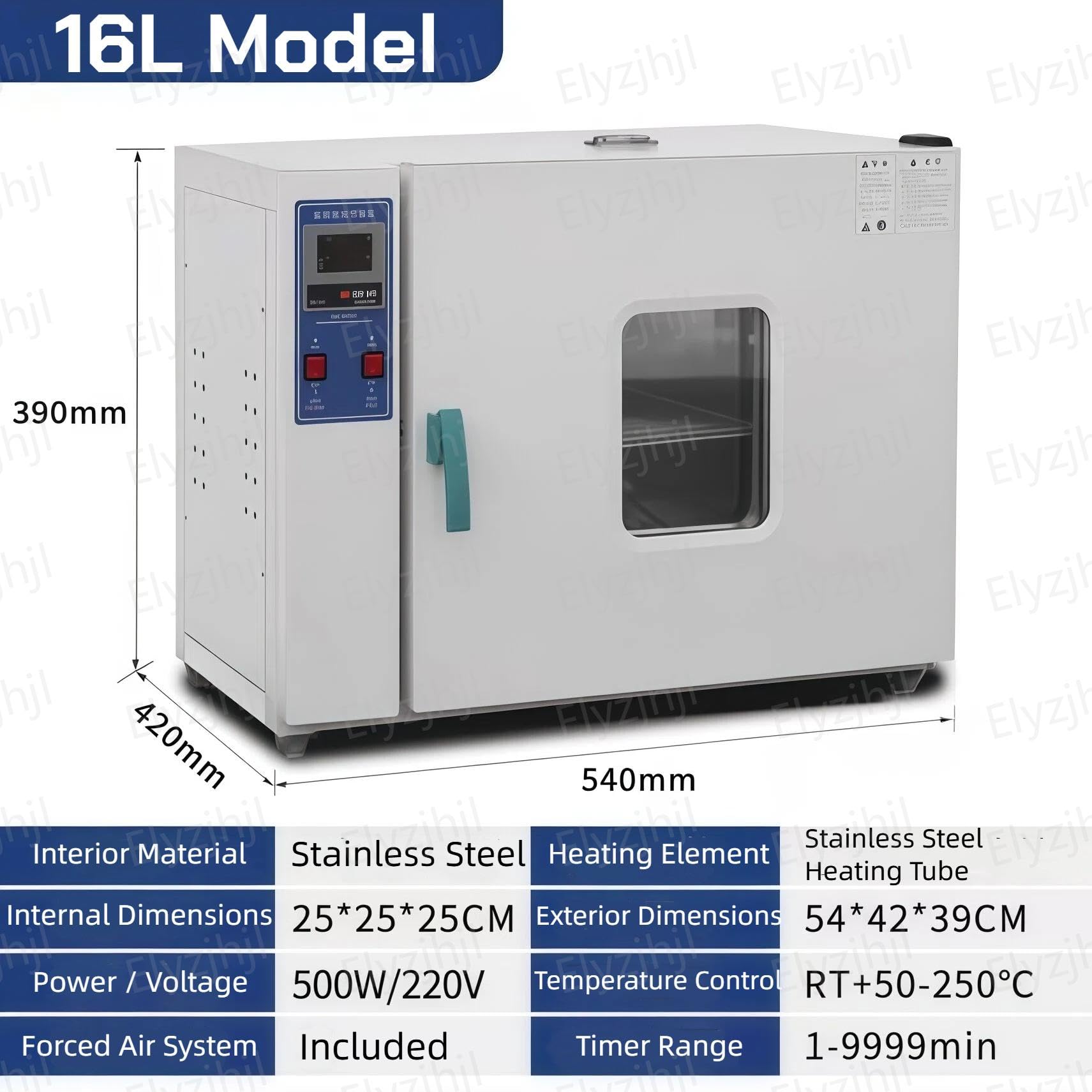 Forno da Laboratorio Digitale ad Aria Forzata, Stufa di Essiccazione in Acciaio Inossidabile con Doppio Riscaldamento a U, RT+50-250°C, Motore 2800 RPM, Timer Intelligente, Alta Precisione (16L)