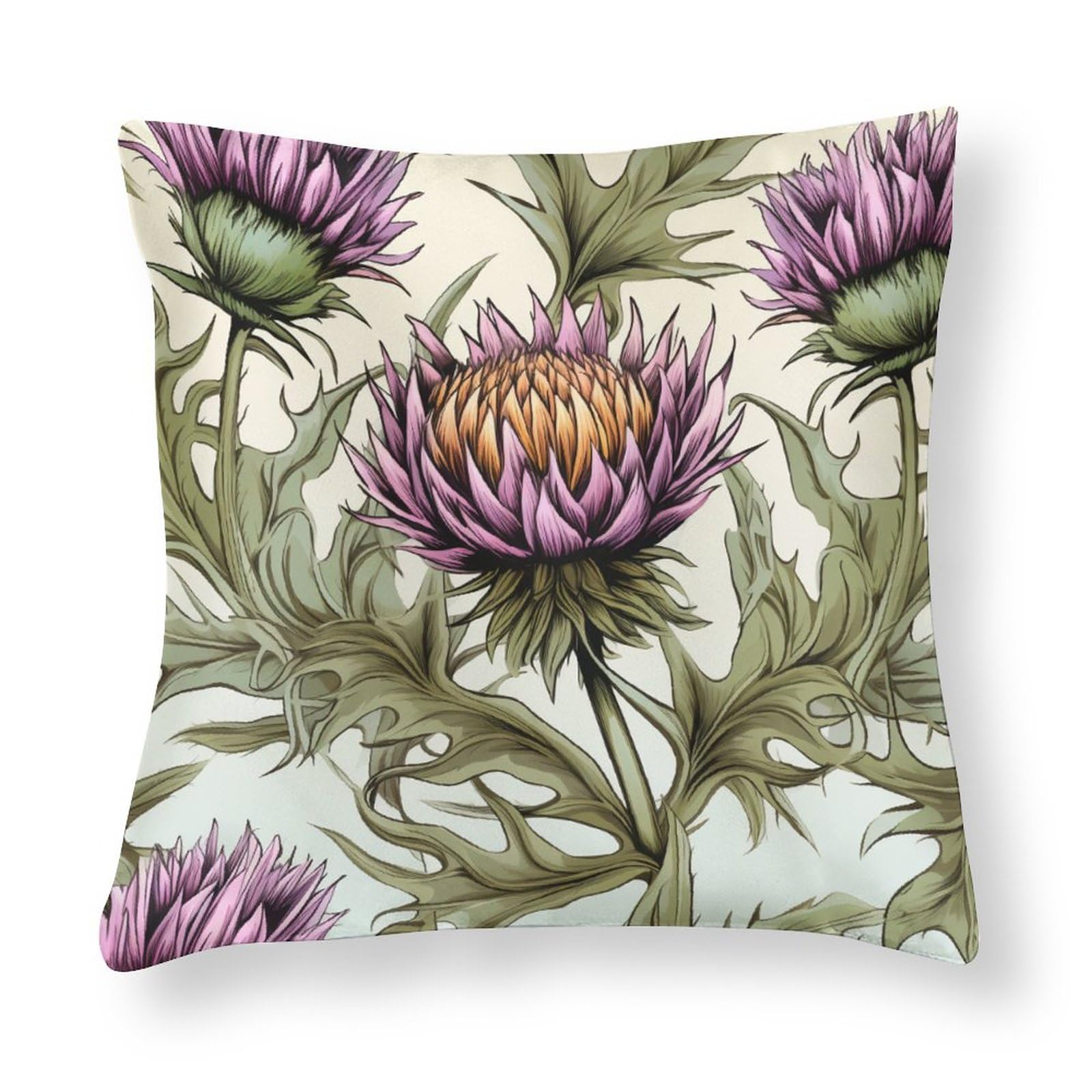Djfiddc Pillowcase 50 Set Of 2 Cushion Cover Luxury Cushion Case Soft Throw Pillow Case For Garden Sofa Chair Housewarming Gift 45X45cm Thistle Flower - Watercolor Purple Scottish Milk Thistle Flower