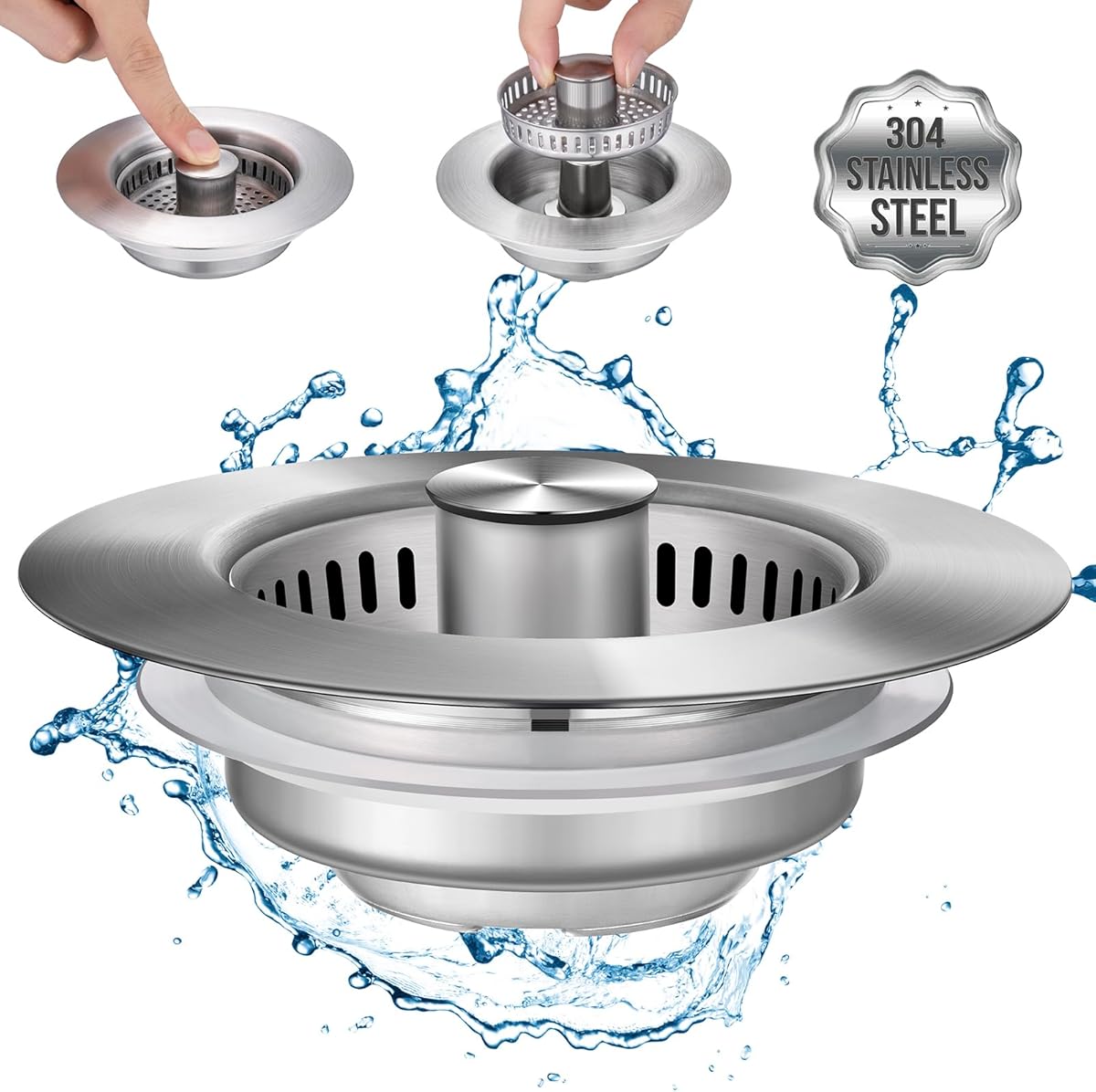 Upgraded 3 in 1 Kitchen Sink Drain Strainer - Stainless Steel Sink Stopper, Anti-Clogging Sink Food Catcher Basket, Fast Drainage Odor Filter Sink Plug for US Standard 3 1/2 inch Drain (Silver-1Pack) - Amazon.com