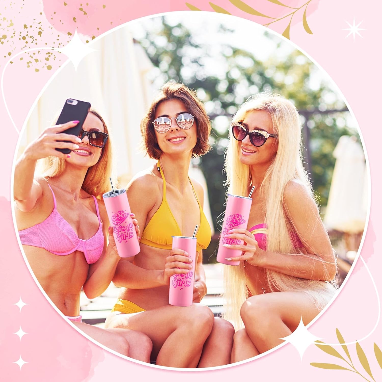 6 Pack Tumbler Bachelorette Party Mugs 20 oz Stainless Steel Wine Disco Cowgirl Cups with Lids for 70s Theme Retro Party Supplies Bridal Shower (Let’s Go Girls,Pink) - Image 5