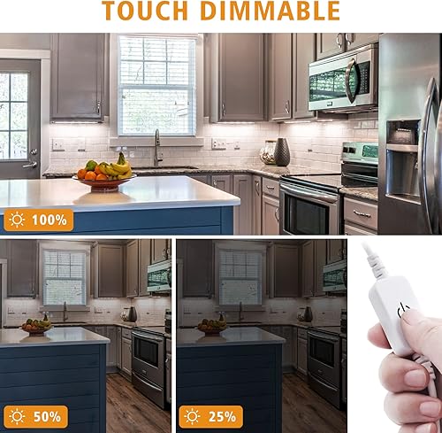 Miniatura 7 de Kit de iluminación LED para debajo del gabinete, paquete de 6 luces de disco enlazables con atenuador táctil, enchufe con cable para iluminación