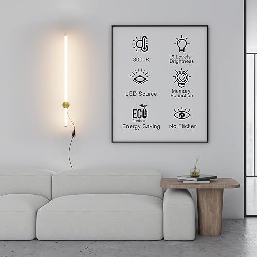 Miniatura 8 de Aoceley Juego de dos apliques de pared LED enchufables de 39.4 pulgadas, lámpara de pared de tubo largo de 24 W 3000 K con pantalla acrílica,