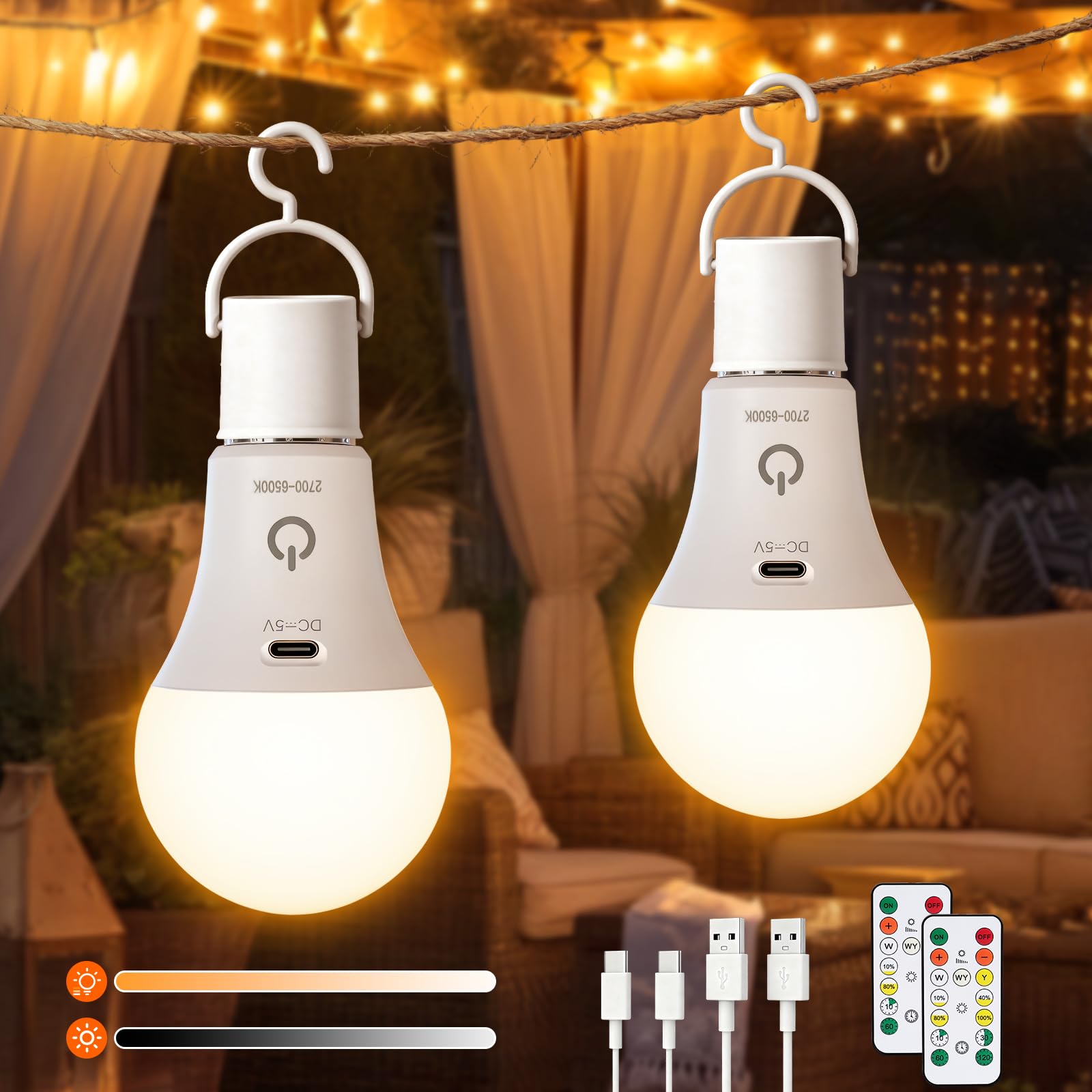 Ketom 2 Stück Glühbirne mit Fernbedienung, E27 Aufladbare Glühbirne mit Timer, 3 Farben & Dimmbar, Touch-Steuerung, 7W Wiederaufladbare LED Lampen, Drahtlose Dekorative Lampenbirne Notlicht Camping
