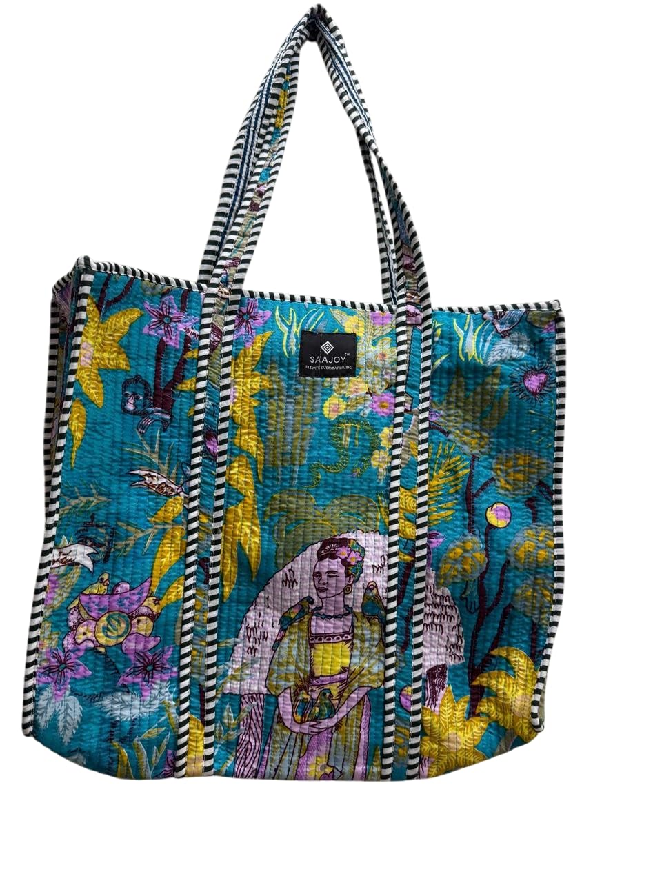 Cotton Quilted Tote Bag with Zipper large size Reusable Grocery Bag Travel Shopping-picture-55
