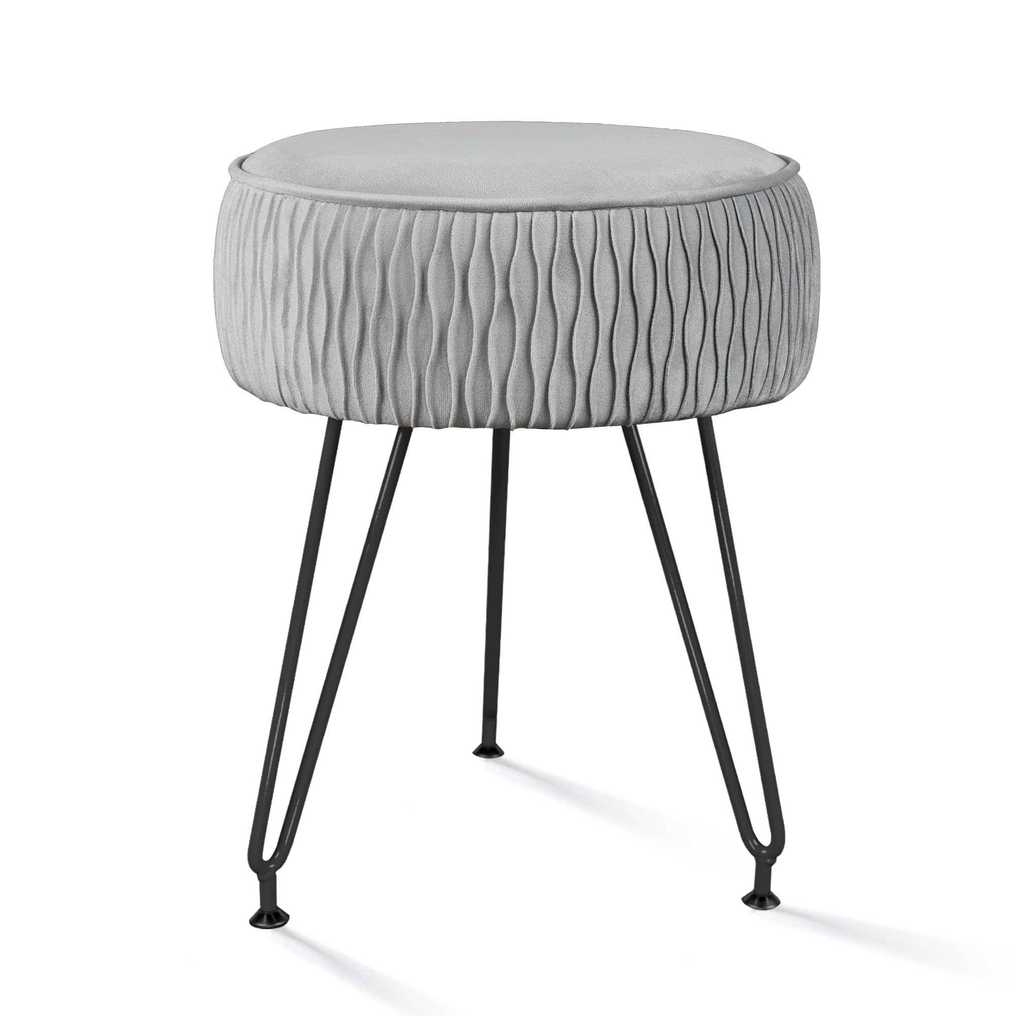 Velvet Vanity Stool Footrests, Round Vanity Stools for Makeup Room, Modern Ottoman Foot Stool with Black Legs, Makeup Stools Dressing Chair Side Table for Bathroom, Living Room, Bedroom, Grey