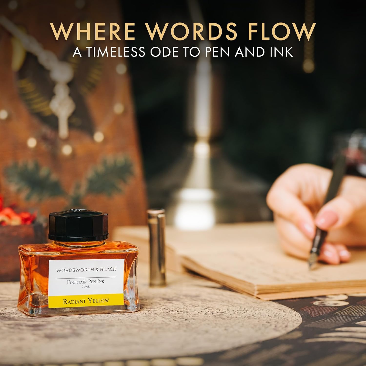 Wordsworth & Black Fountain Pen Ink Bottle, 50ml, Yellow, Smooth image 3