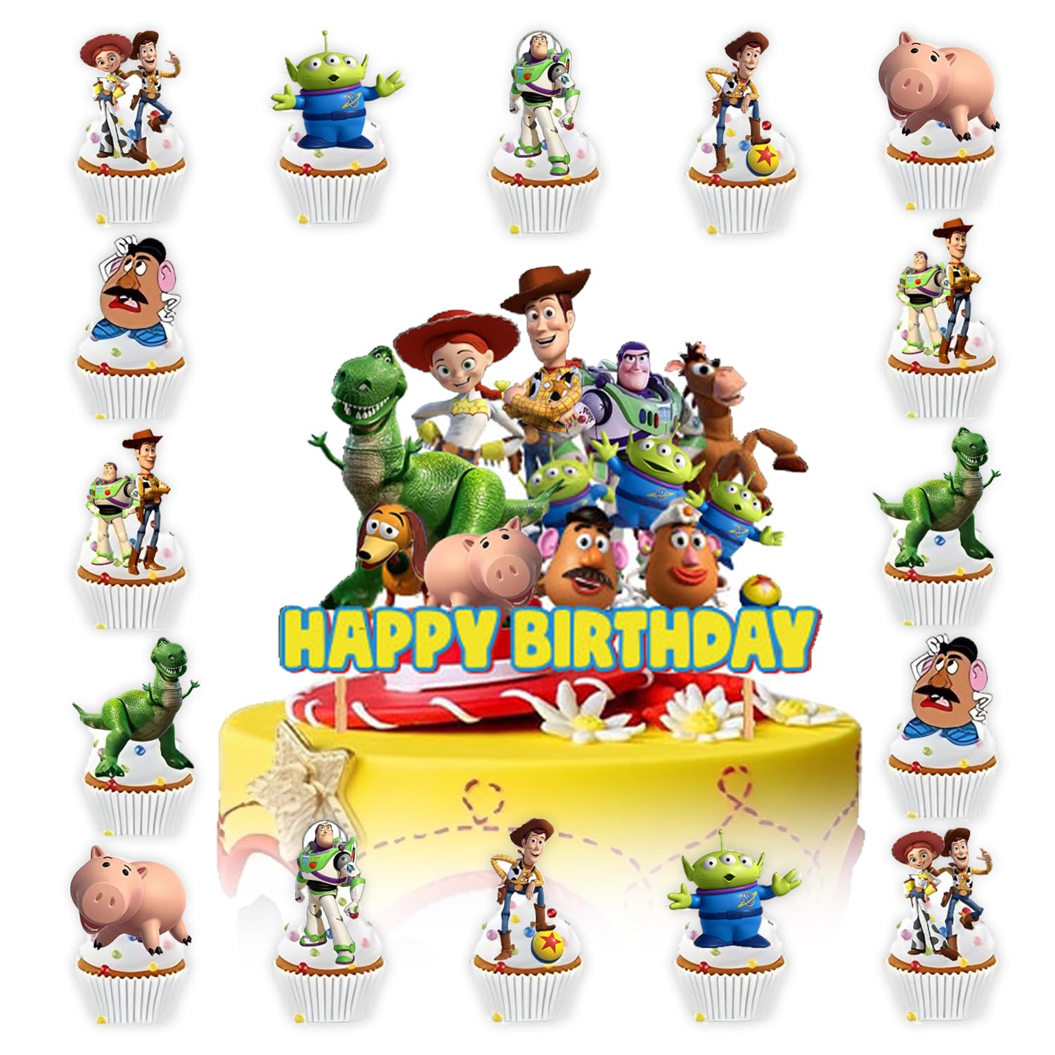 25pcs Story Cake Decorations with 24pcs Cupcake Toppers, 1pcs Cake Topper for Tenn Girl Boy Birthday Party Supplies