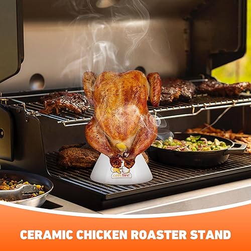 Miniatura 5 de Onlyfire Paquete de 2 estantes de cerámica para asar pollos (grandes) para cerveza, soporte vertical de pollo para aves de corral para horno o