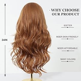 Esmee Long Wavy Strawberry Blonde with Fringe Wigs for Women Natural Synthetic Heat Resistant Hair Curly Wig for Party Daily Use